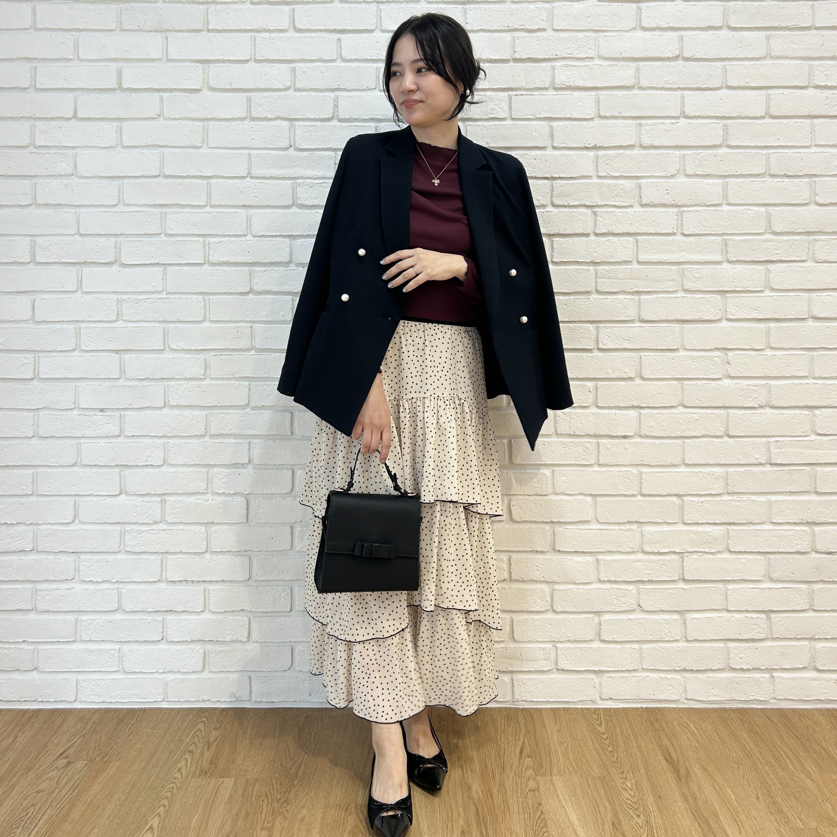 shinoさんの「Couture brooch｜【マシンウォッシャブル・イージーケア】パール風釦テーラードジャケット【毛玉になりにくい・セットアップ」を使ったコーディネート