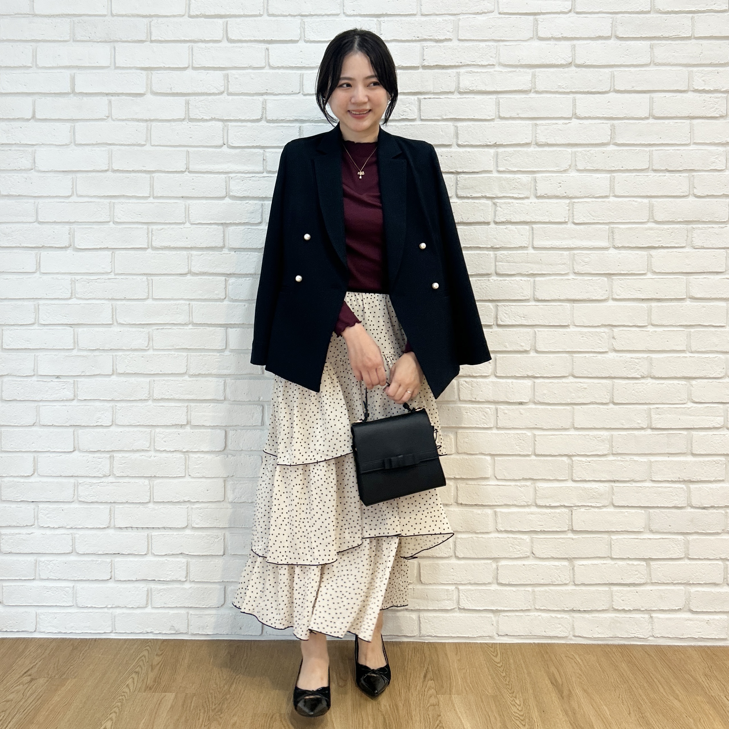 shinoさんの「Couture brooch｜【マシンウォッシャブル・イージーケア】パール風釦テーラードジャケット【毛玉になりにくい・セットアップ」を使ったコーディネート