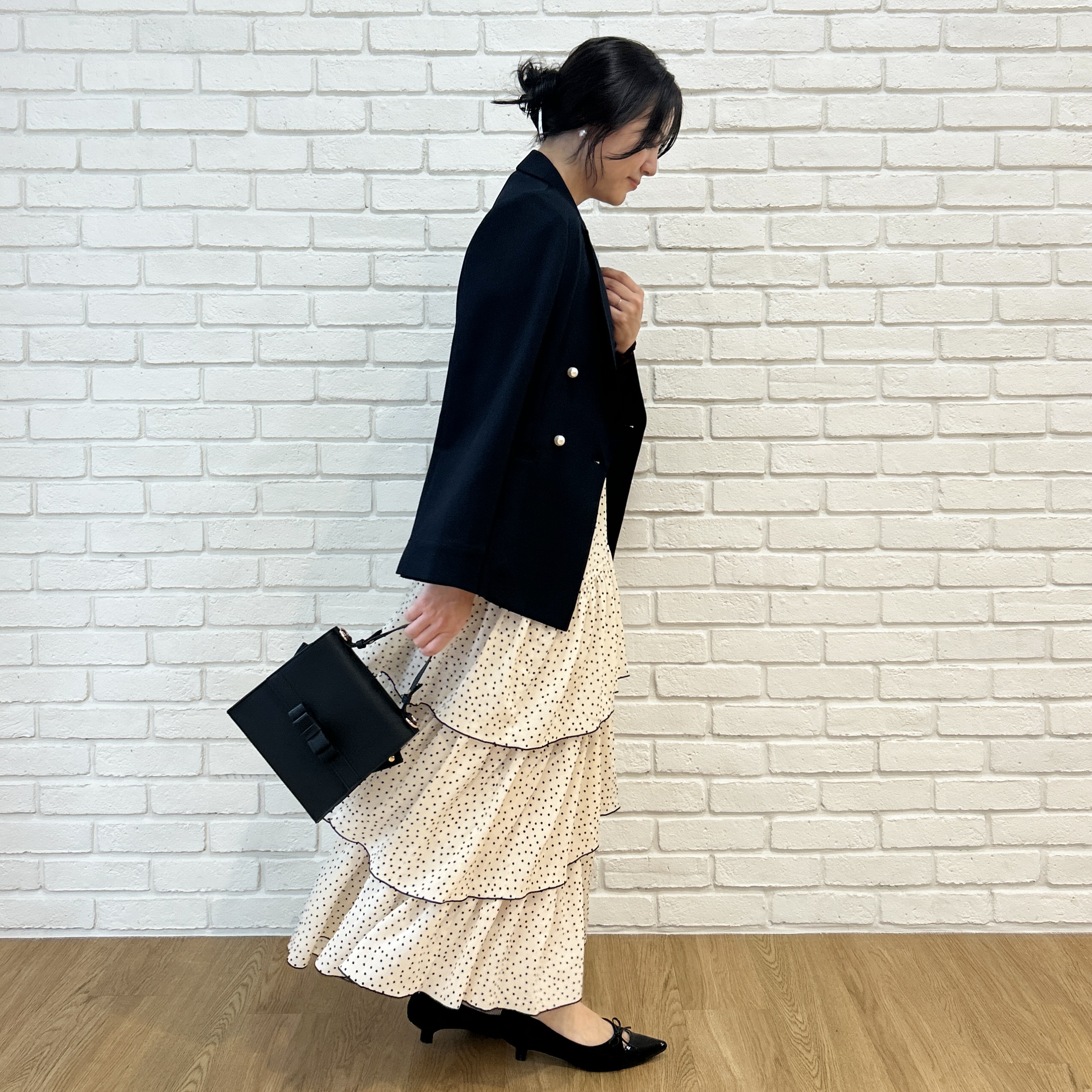 shinoさんの「Couture brooch｜【マシンウォッシャブル・イージーケア】パール風釦テーラードジャケット【毛玉になりにくい・セットアップ」を使ったコーディネート