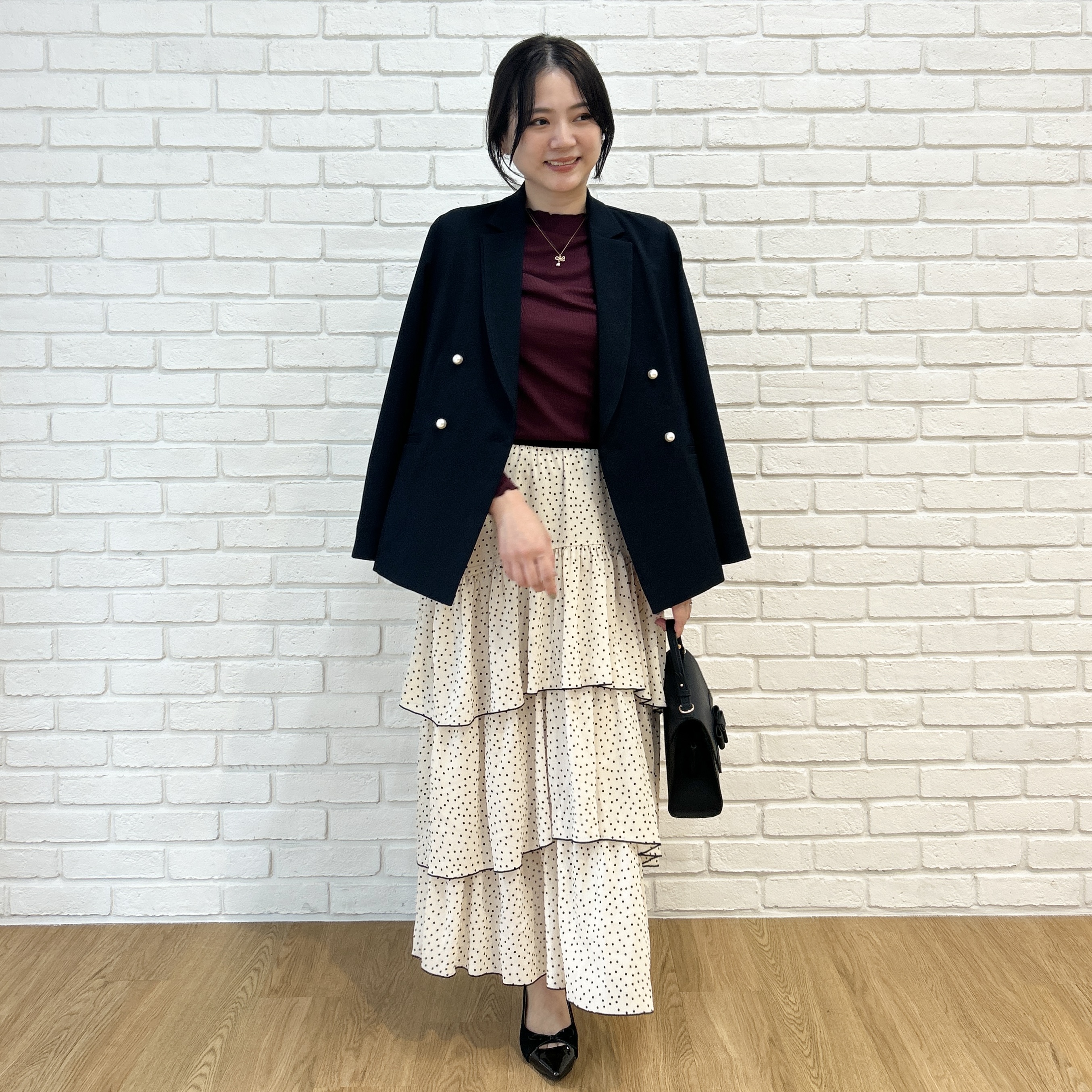 shinoさんの「Couture brooch｜【マシンウォッシャブル・イージーケア】パール風釦テーラードジャケット【毛玉になりにくい・セットアップ」を使ったコーディネート