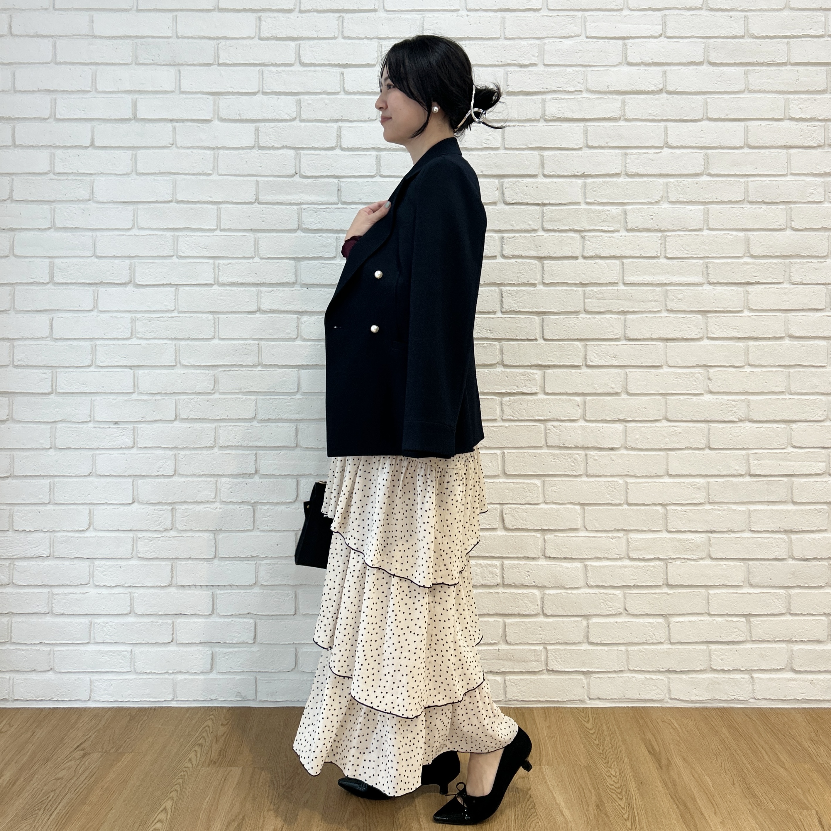 shinoさんの「Couture brooch｜【マシンウォッシャブル・イージーケア】パール風釦テーラードジャケット【毛玉になりにくい・セットアップ」を使ったコーディネート