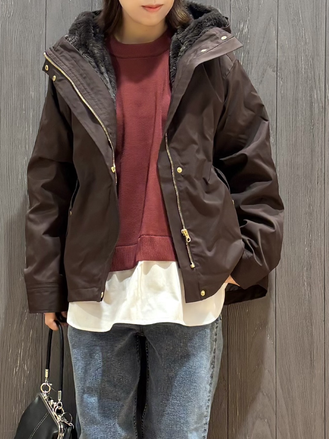 meiさんの「SHOO･LA･RUE｜【洗濯機可/撥水/マルチWAY】ファーライナー付き 毎日欲張りマンパ」を使ったコーディネート