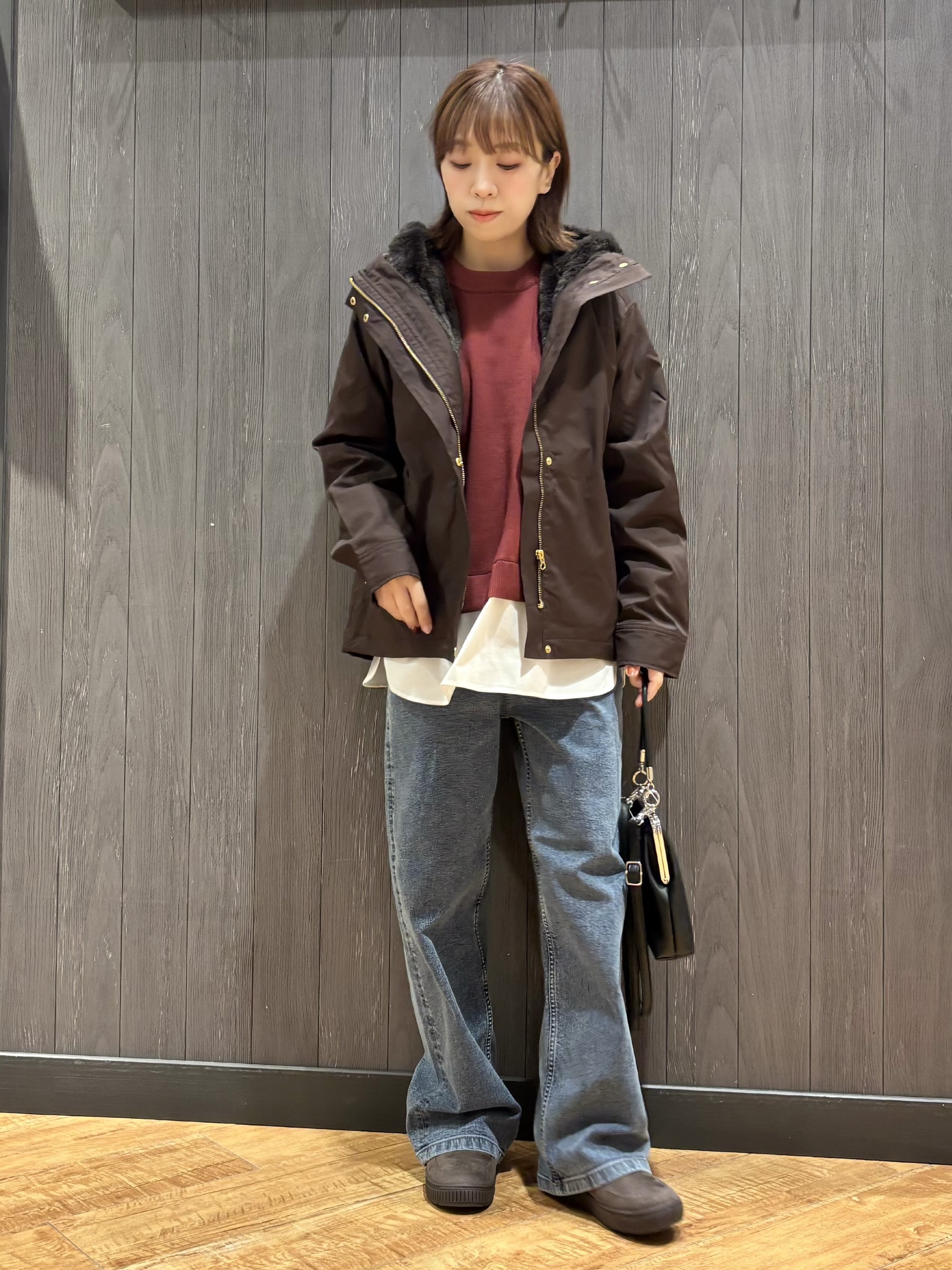 meiさんの「SHOO･LA･RUE｜【洗濯機可/撥水/マルチWAY】ファーライナー付き 毎日欲張りマンパ」を使ったコーディネート