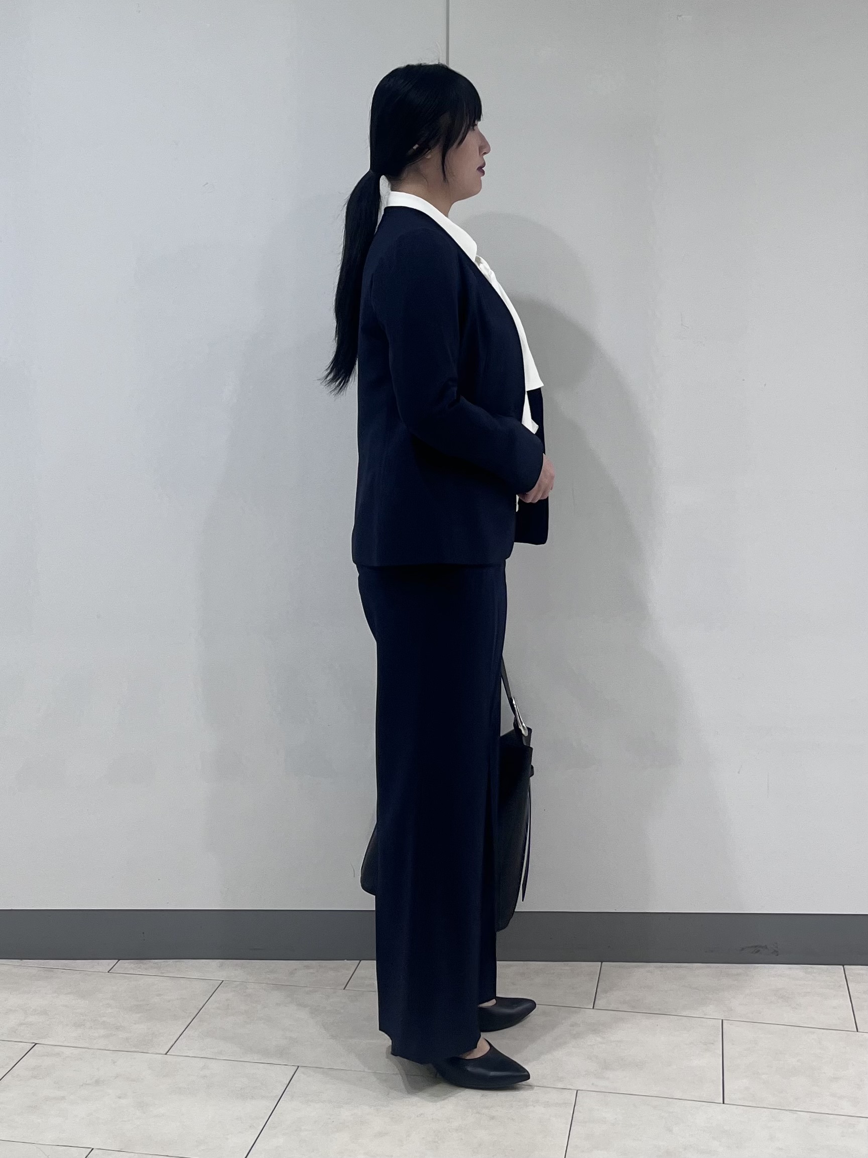 hasuさんの「INDIVI｜【洗える／通勤／スーツ】メランジストレッチ ノーカラージャケット」を使ったコーディネート