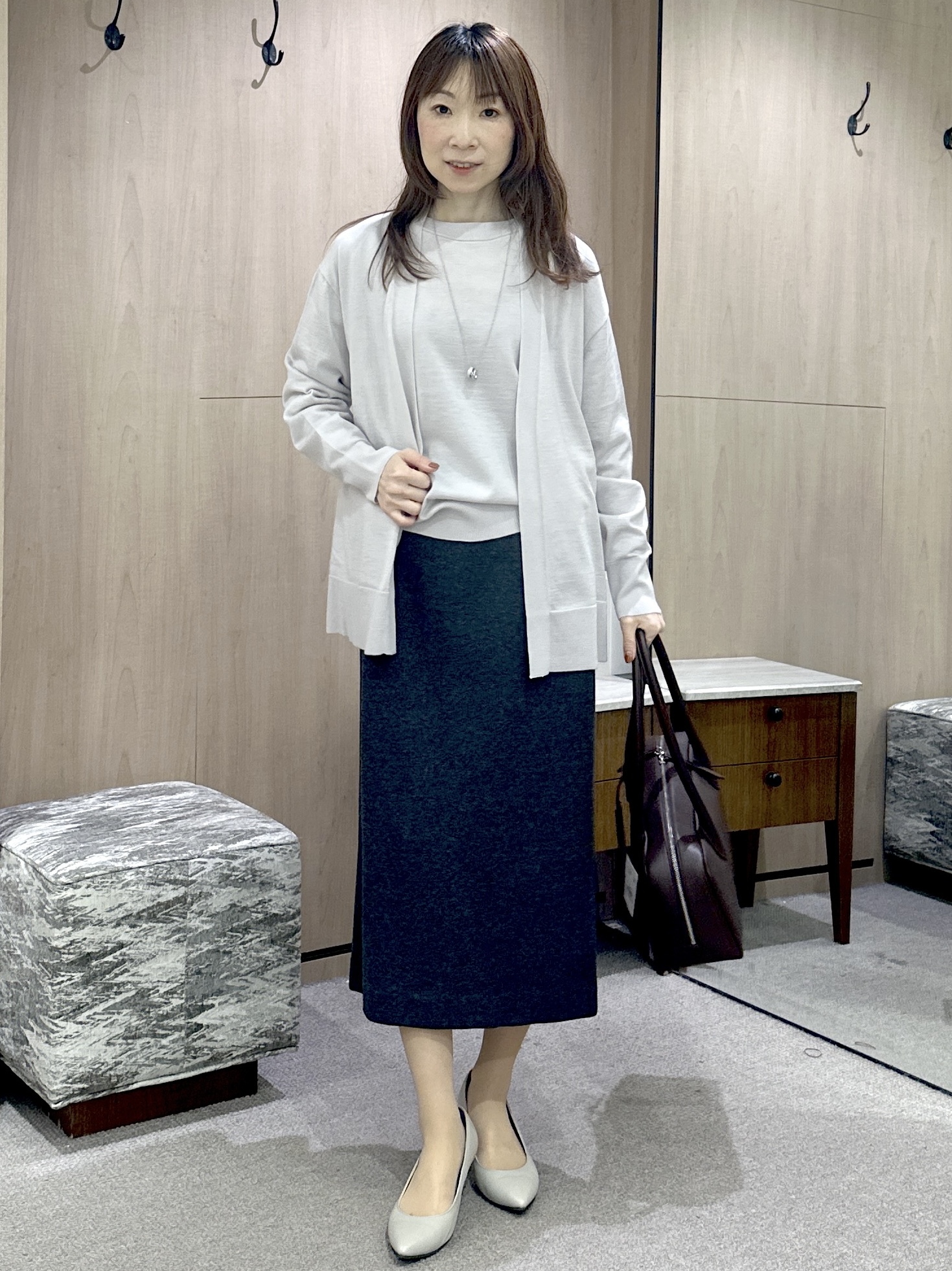 Miwaさんの「UNTITLED｜【アンサンブル可能/オンオフ使える】シルクウールカシミヤプルオーバー」を使ったコーディネート