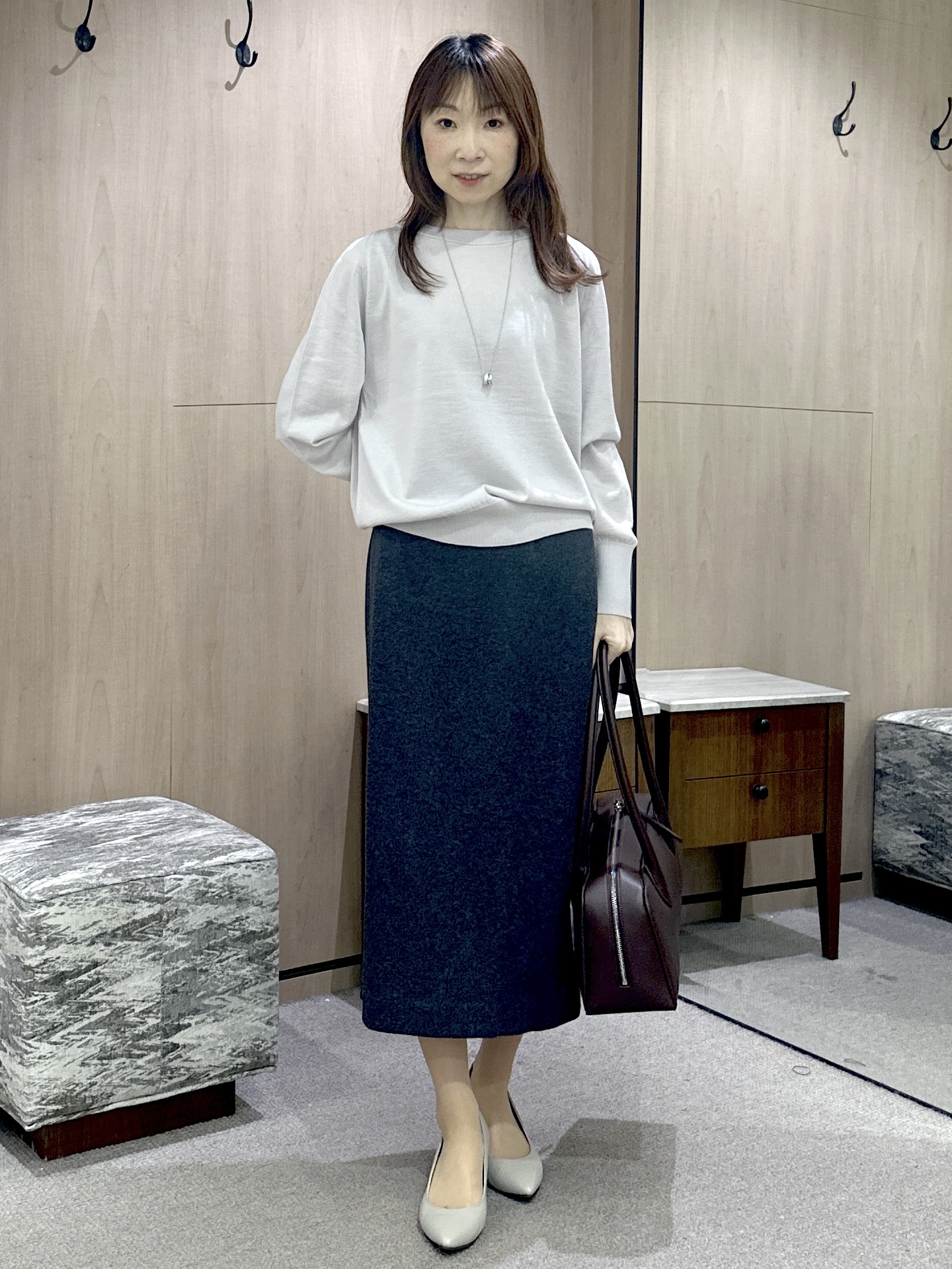 Miwaさんの「UNTITLED｜【アンサンブル可能/オンオフ使える】シルクウールカシミヤプルオーバー」を使ったコーディネート