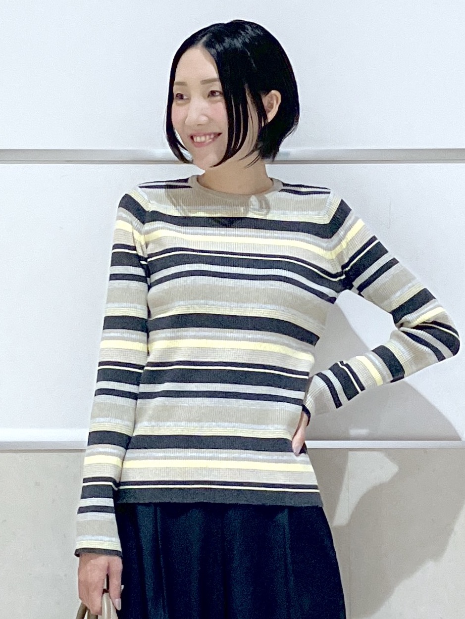 eriko さんの「Dessin｜【洗濯機OK】マルチボーダーニット」を使ったコーディネート
