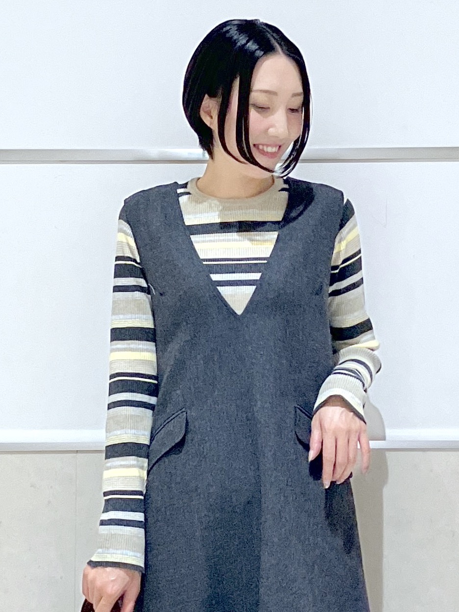 eriko さんの「Dessin｜【洗濯機OK】マルチボーダーニット」を使ったコーディネート
