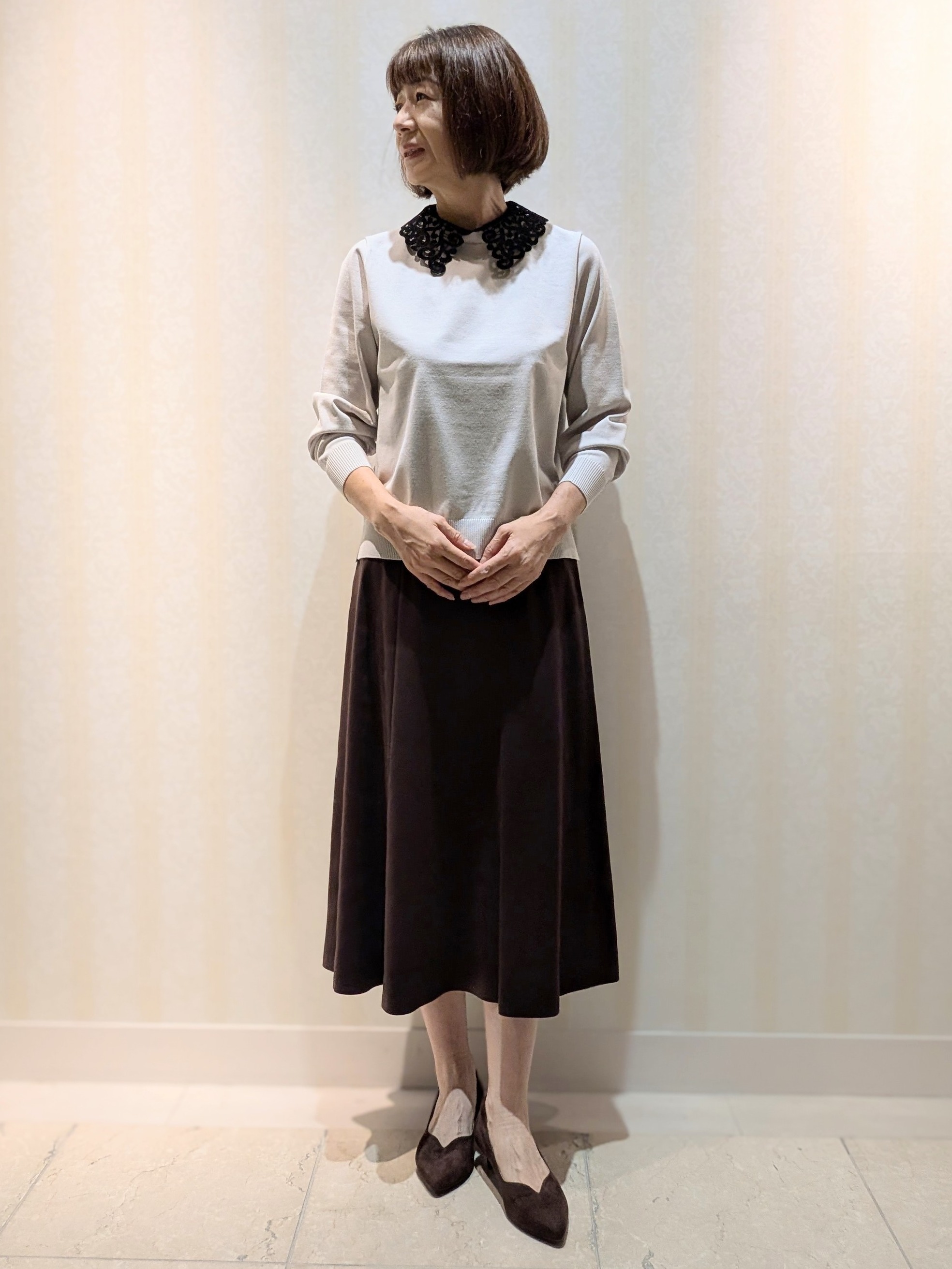 Ariさんの「Reflect｜【付け衿】レース衿付きストレッチニット」を使ったコーディネート