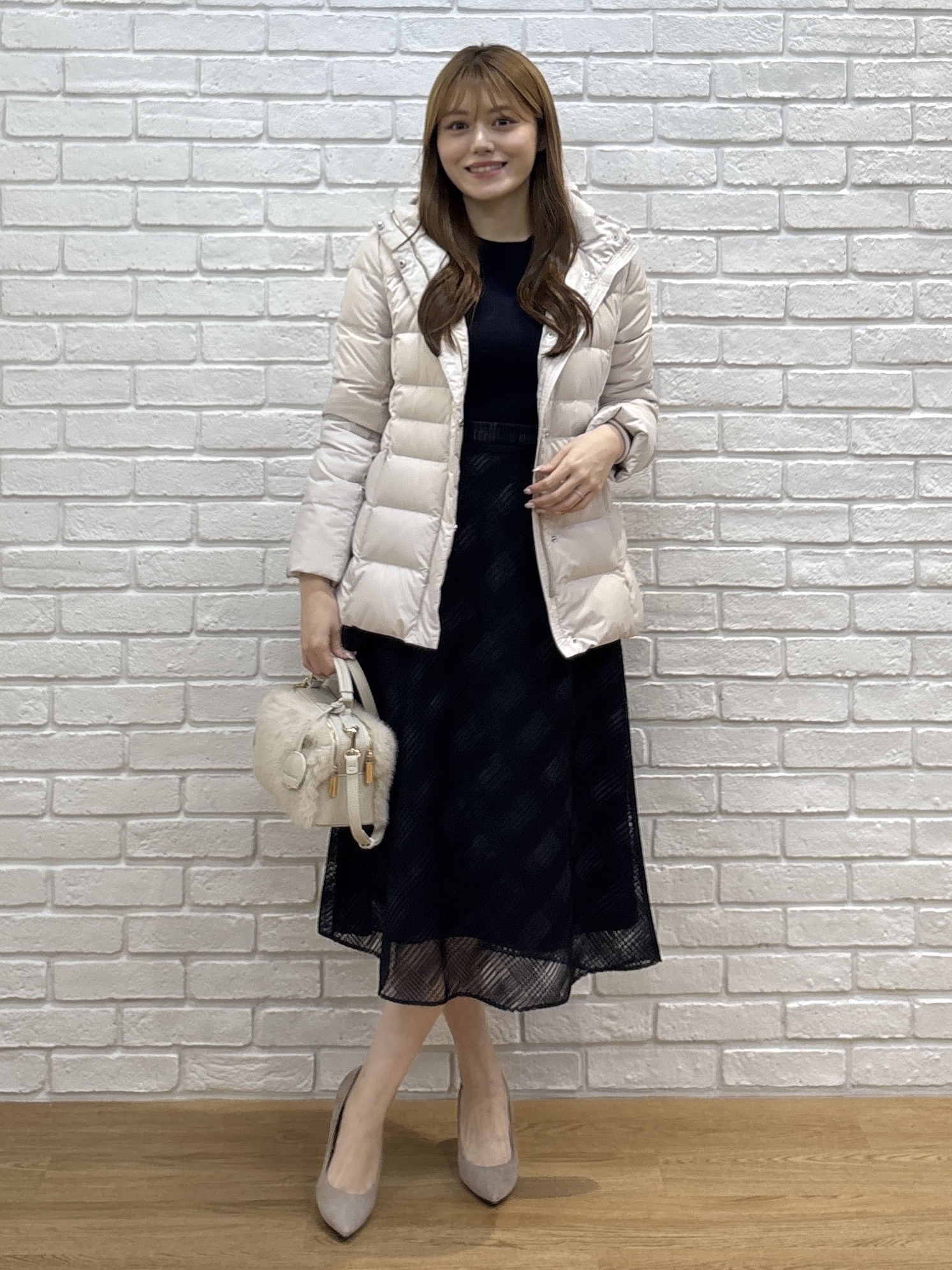 sayaさんの「COUP DE CHANCE｜【手洗い可／日本製】ニットドッキングフレアワンピース」を使ったコーディネート