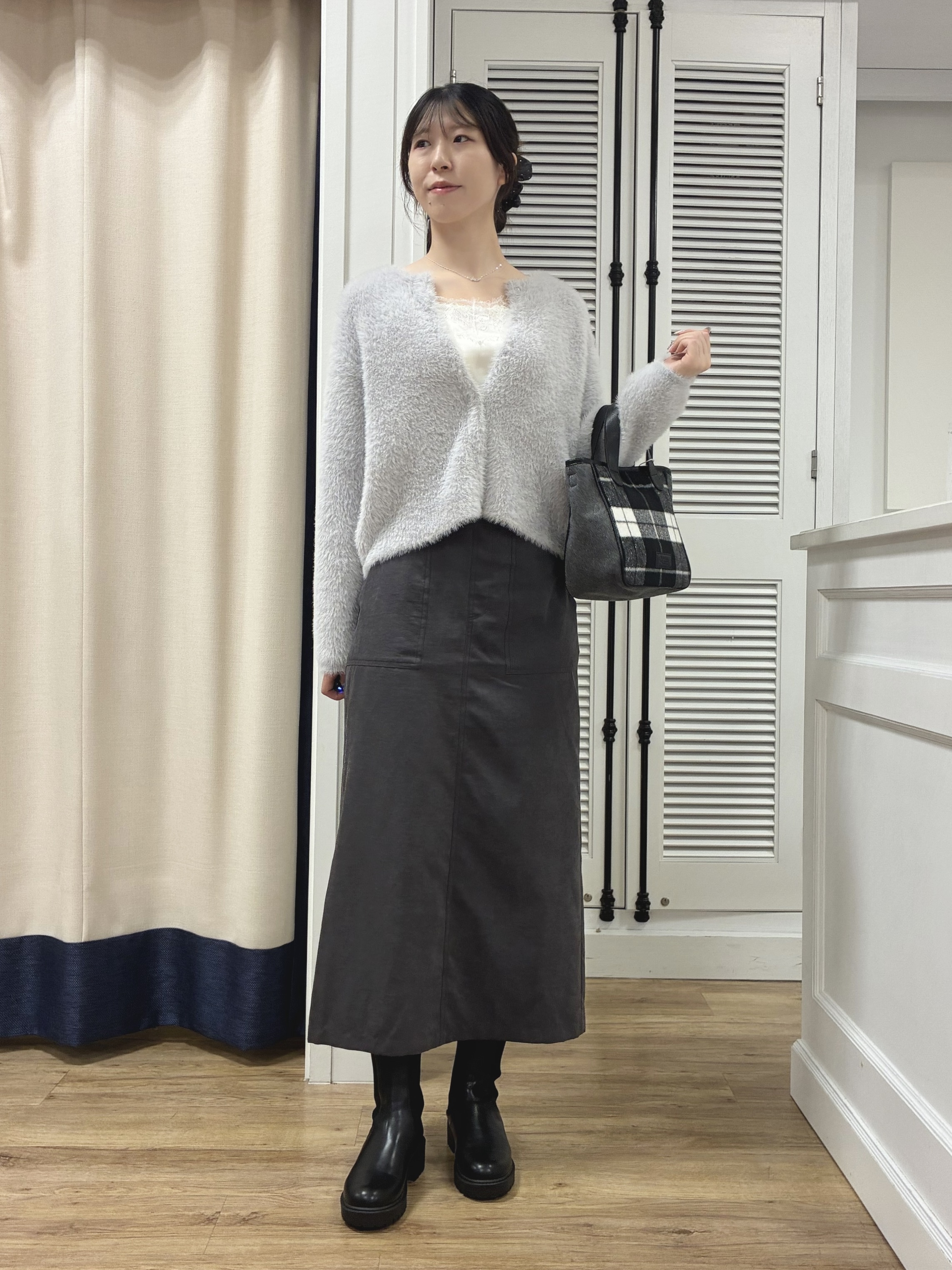 KANNAさんの「Dessin｜【洗える】シャギーニットカーディガン」を使ったコーディネート