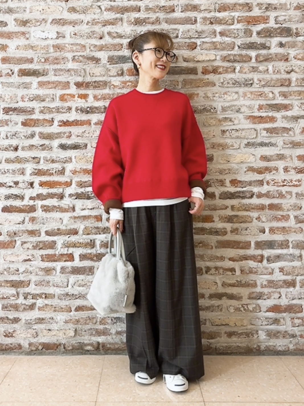 Yasucoさんの「Dessin｜【2WAY/洗濯機OK/XS-L】配色リバーシブル コットンジャカード クルーネックニット」を使ったコーディネート