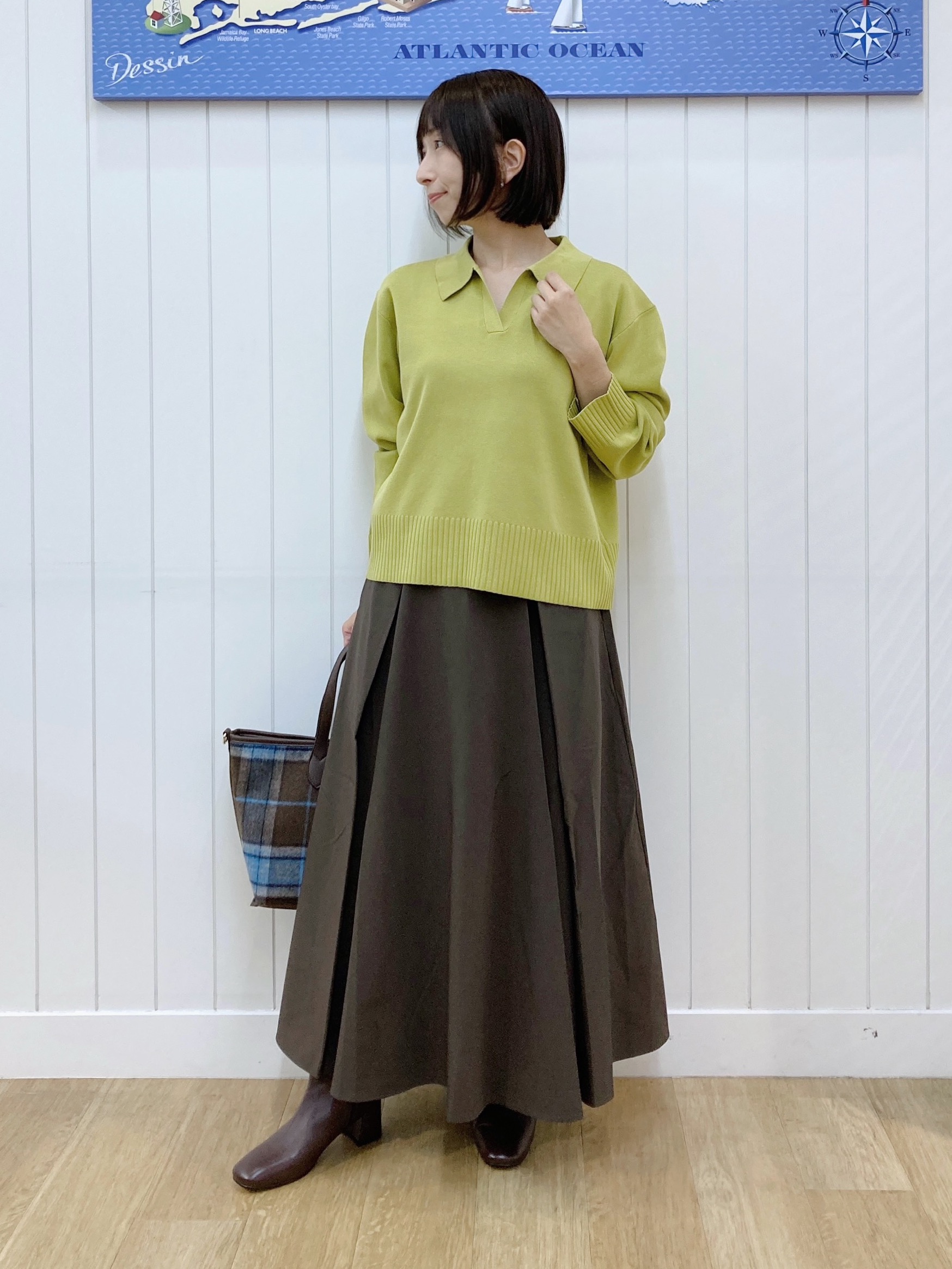 yoshiさんの「Dessin｜【洗濯機OK】抜け感スキッパーポロニット」を使ったコーディネート