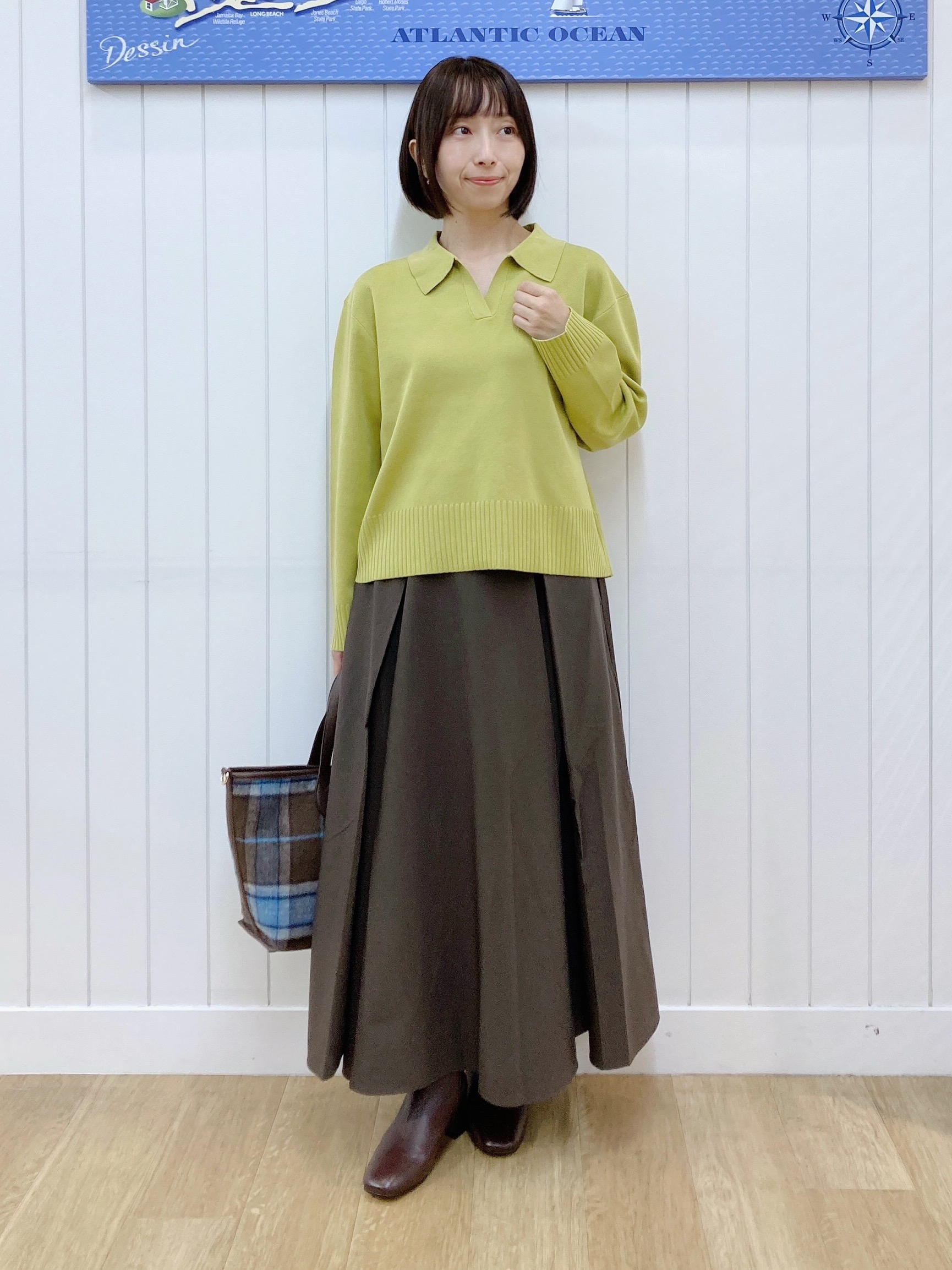 yoshiさんの「Dessin｜【洗濯機OK】抜け感スキッパーポロニット」を使ったコーディネート