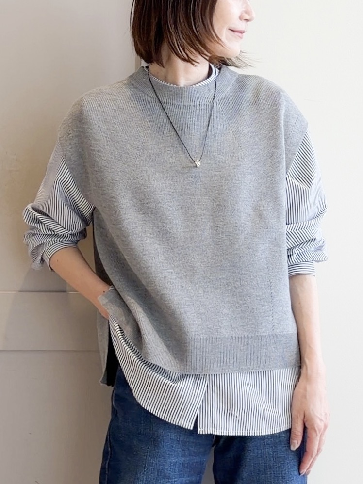 yamakoさんの「grove｜【2点セット/時短・着回し】着るだけでコーデが完成 ニットベスト&times;シャツ」を使ったコーディネート
