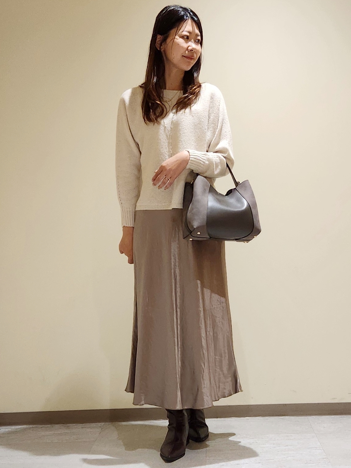 yukaさんの「COUP DE CHANCE｜【手洗い可／日本製】ブークレドルマンニット」を使ったコーディネート