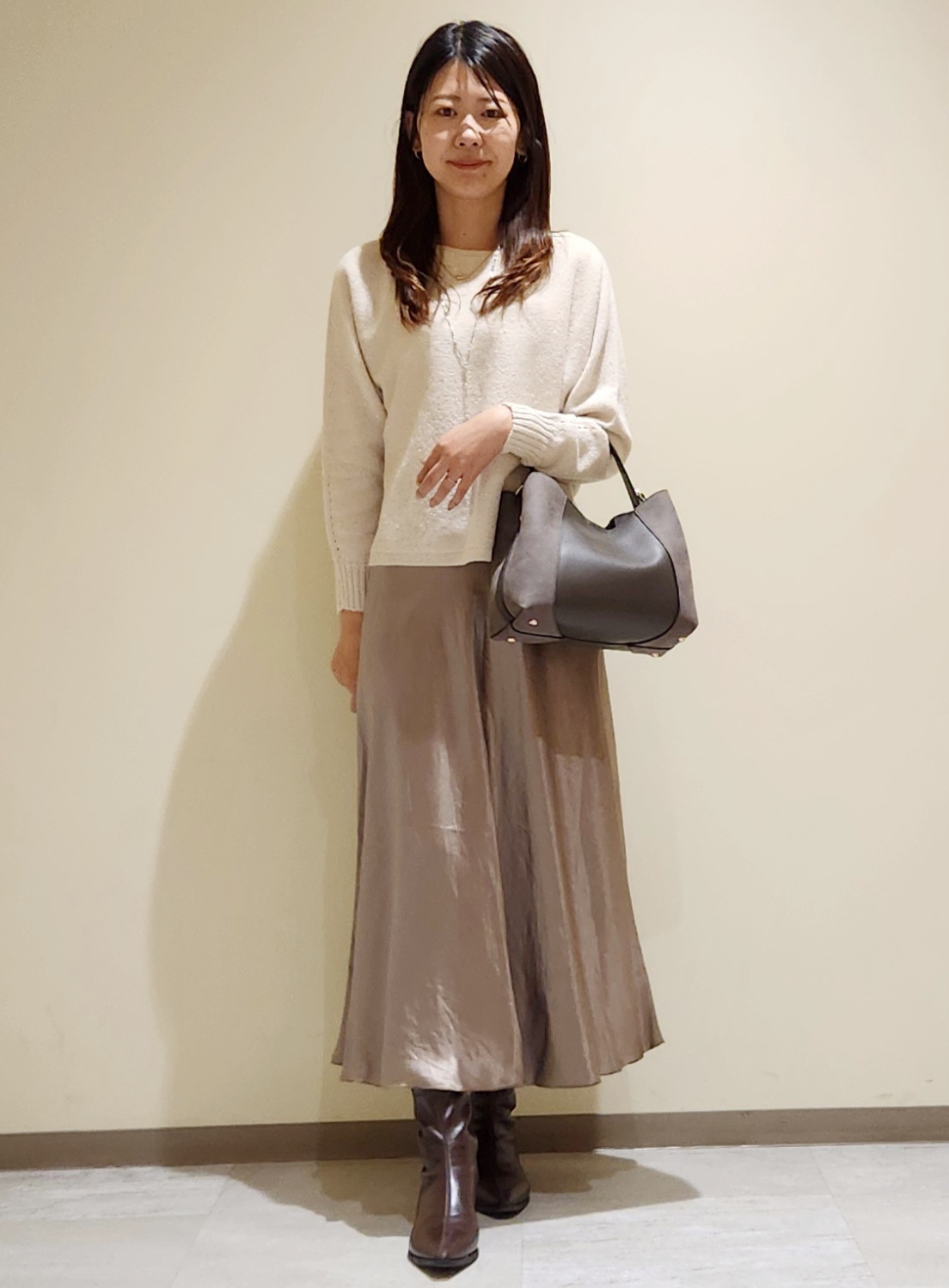 yukaさんの「COUP DE CHANCE｜【手洗い可／日本製】ブークレドルマンニット」を使ったコーディネート