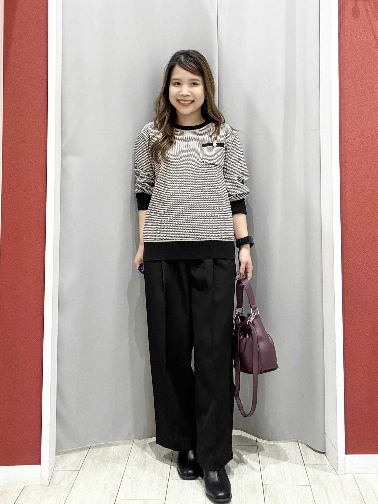 shioさんの「SHOO･LA･RUE｜【S-LL/洗濯機可】1枚でサマになる カノコ編み配色クルーネックニット」を使ったコーディネート