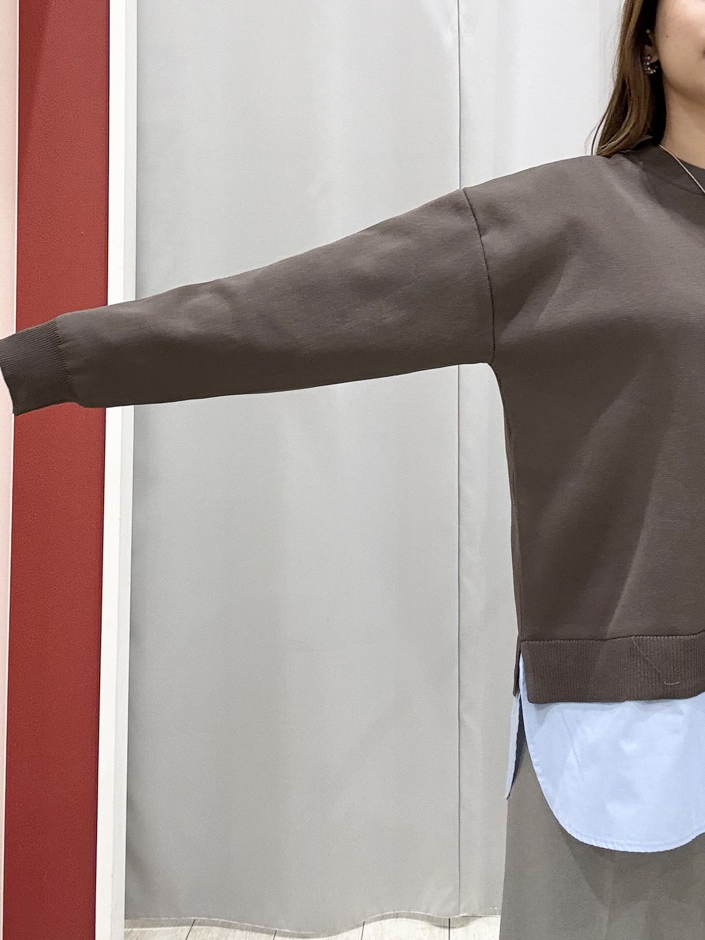 shioさんの「SHOO･LA･RUE｜【S-LL】着るだけできまる シャツレイヤード風 スポンディッシュニット」を使ったコーディネート