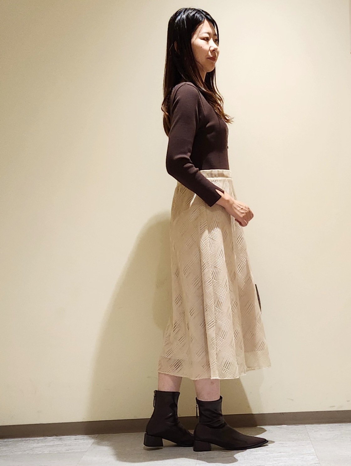 yukaさんの「COUP DE CHANCE｜【手洗い可／日本製】ニットドッキングフレアワンピース」を使ったコーディネート