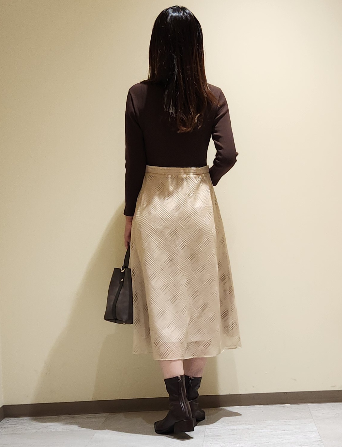 yukaさんの「COUP DE CHANCE｜【手洗い可／日本製】ニットドッキングフレアワンピース」を使ったコーディネート