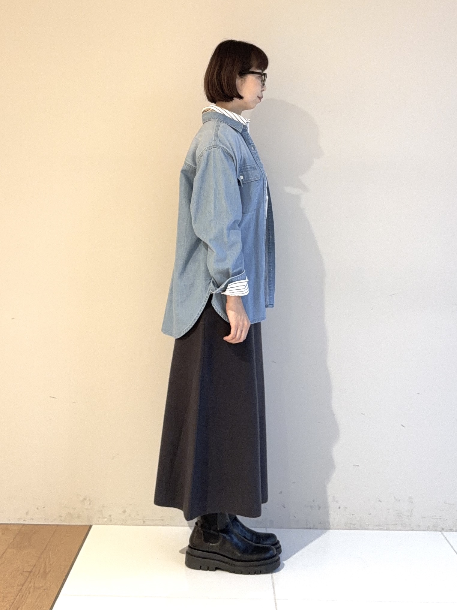 murayamaさんの「INDIVI｜【2WAY／ストライプ柄】ベーシックシャツ」を使ったコーディネート