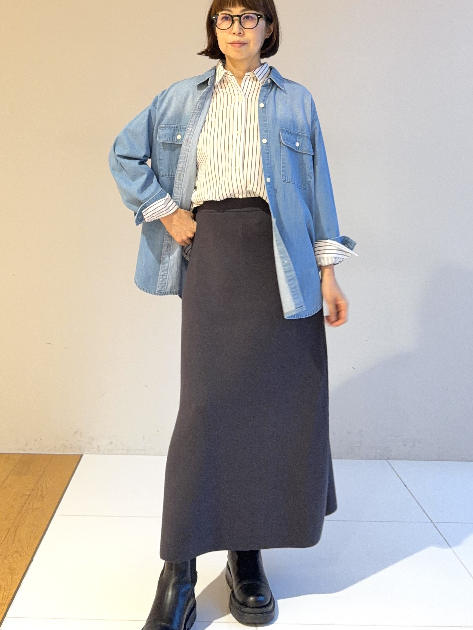 murayamaさんの「INDIVI｜【2WAY／ストライプ柄】ベーシックシャツ」を使ったコーディネート