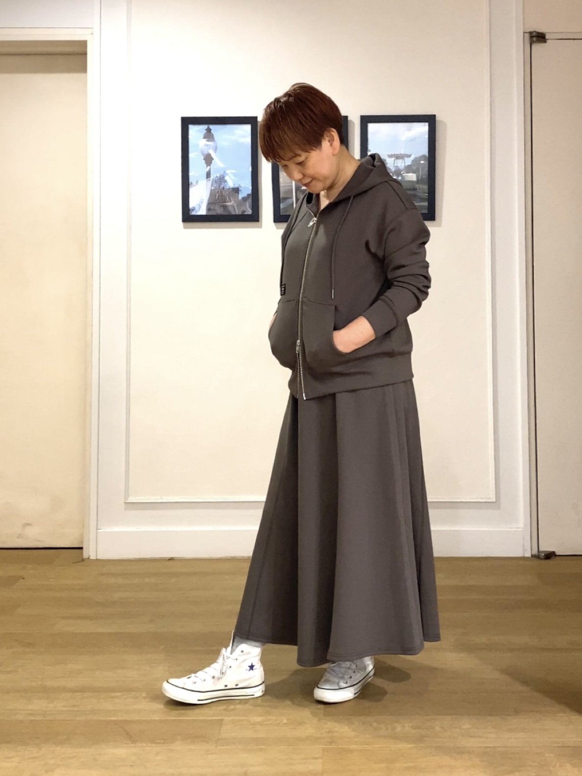 Hiroさんの「Dessin｜【洗える/セットアップ可】コットン混ダンボール ジップパーカ」を使ったコーディネート