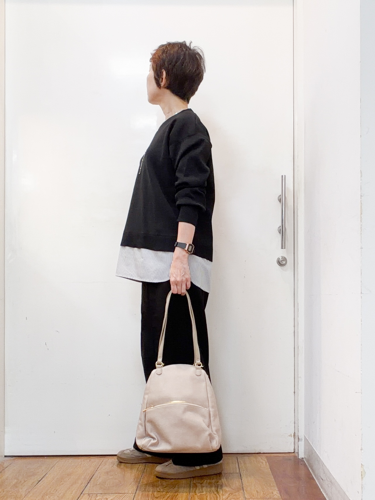 みぃさんの「SHOO･LA･RUE｜【S-LL】着るだけできまる シャツレイヤード風 スポンディッシュニット」を使ったコーディネート