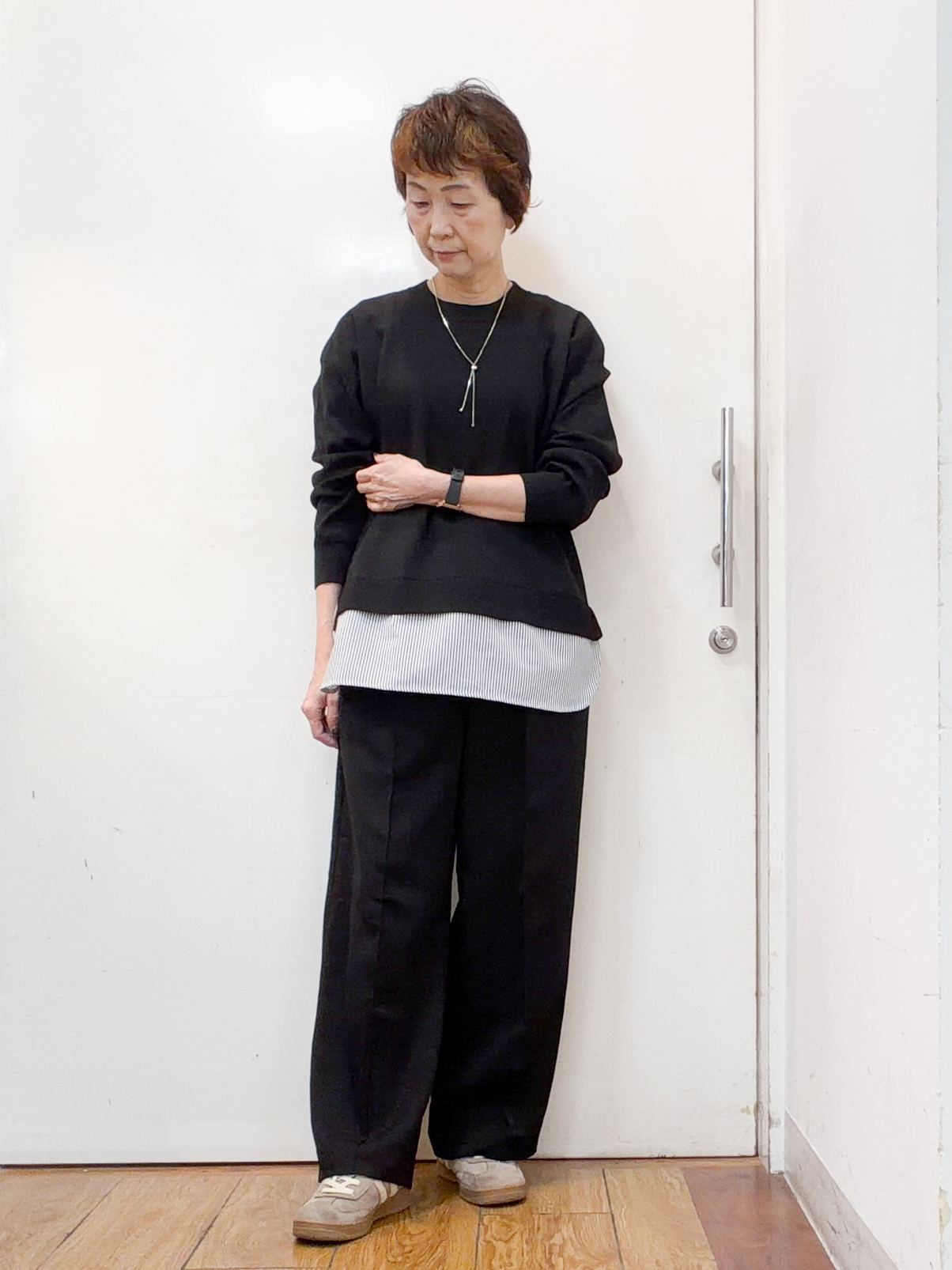 みぃさんの「SHOO･LA･RUE｜【S-LL】着るだけできまる シャツレイヤード風 スポンディッシュニット」を使ったコーディネート