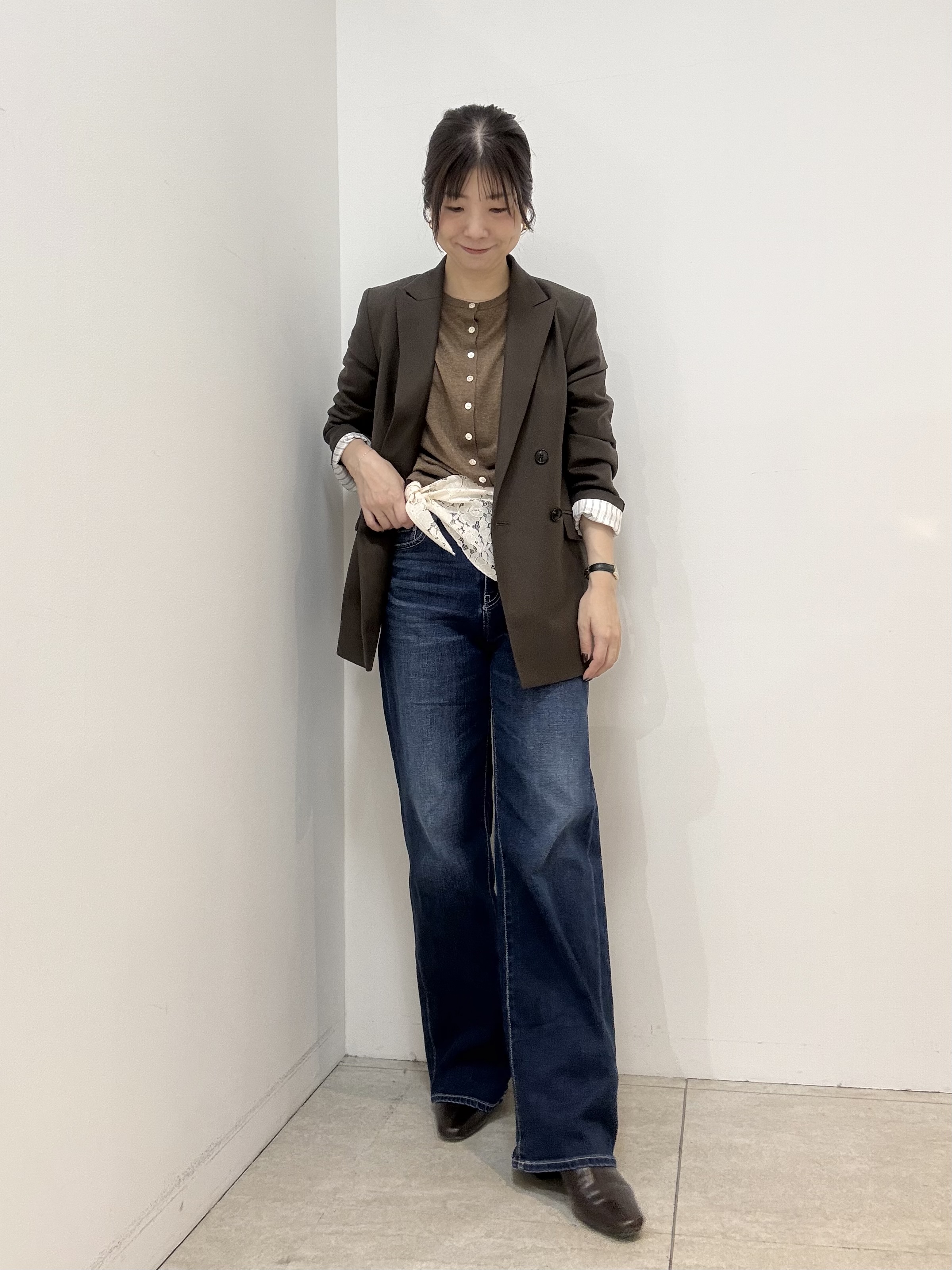 かなえさんの「UNTITLED｜【セットアップ可/秋羽織り】ウールダブルジャケット」を使ったコーディネート