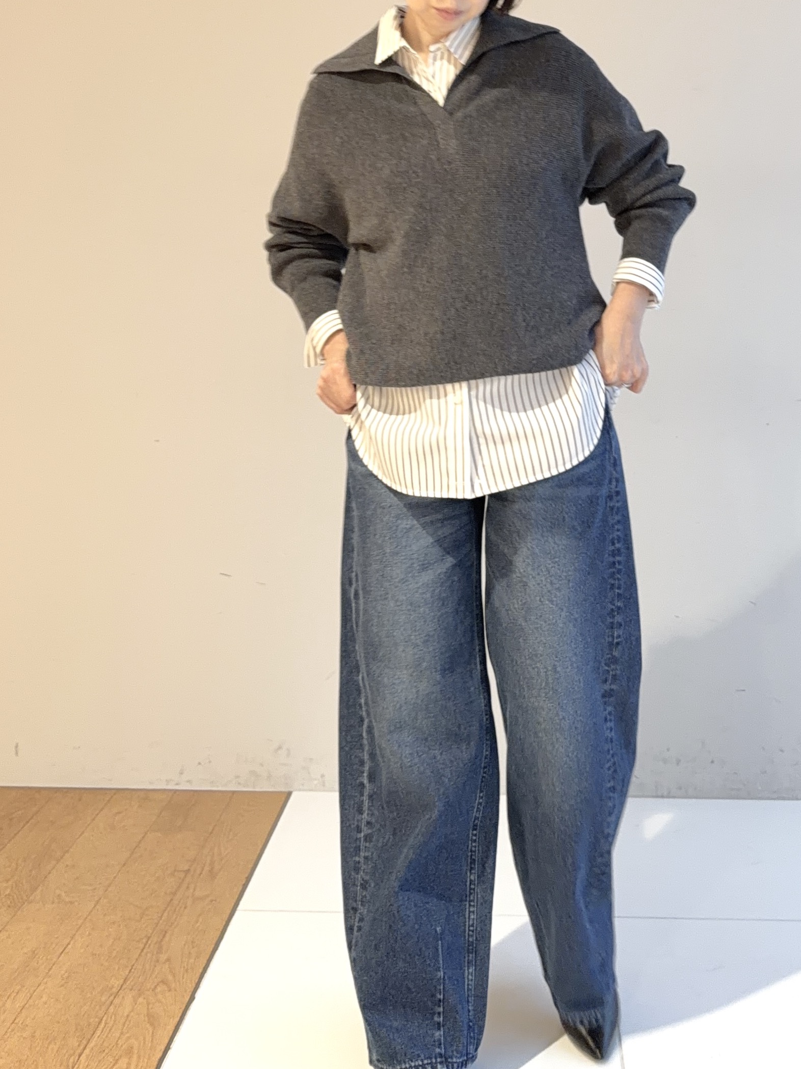 murayamaさんの「INDIVI｜【2WAY／ストライプ柄】ベーシックシャツ」を使ったコーディネート
