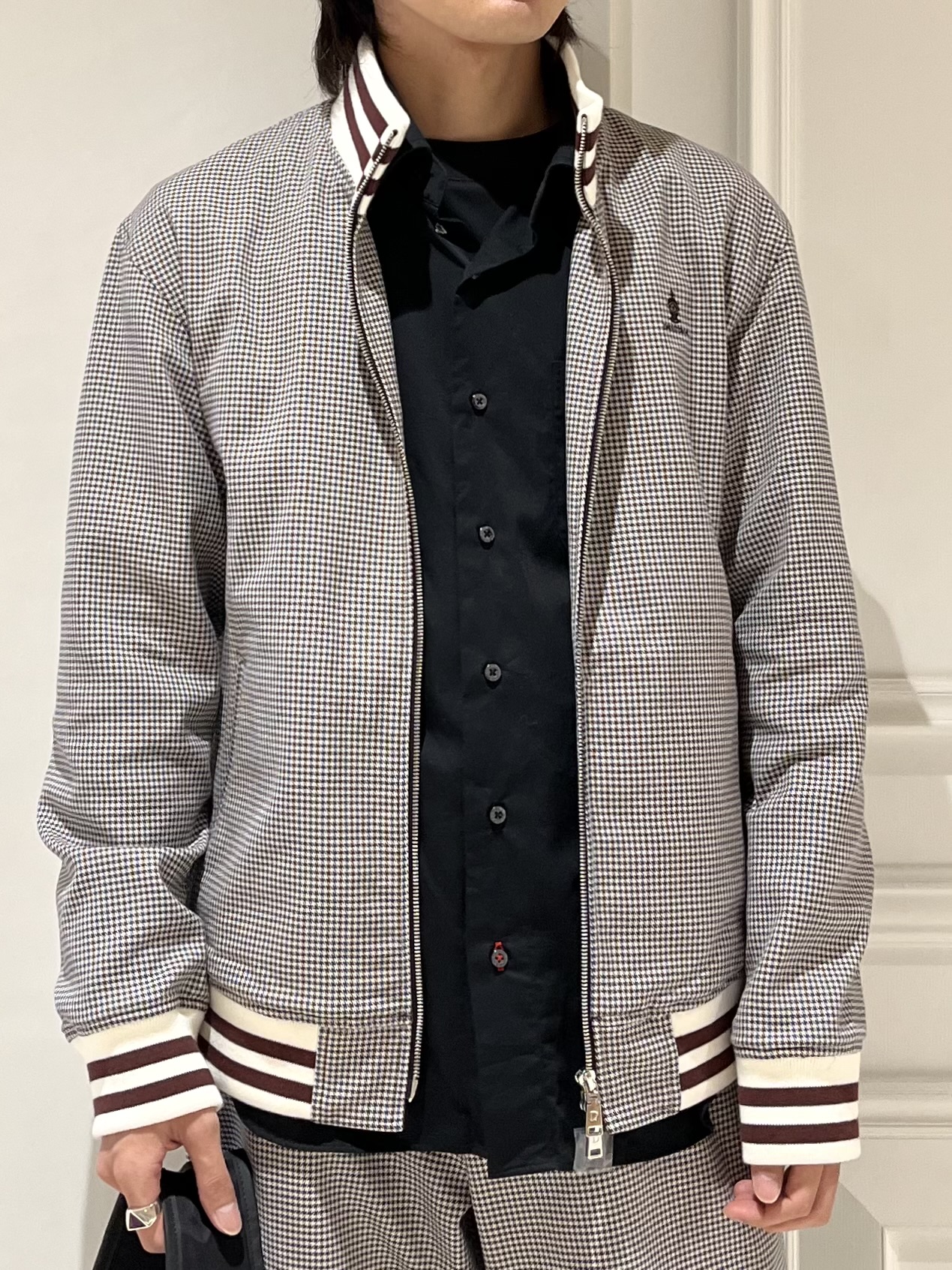 Watanabeさんの「DRESSTERIOR｜ハウンドトゥース ハイネックリブジャケット」を使ったコーディネート