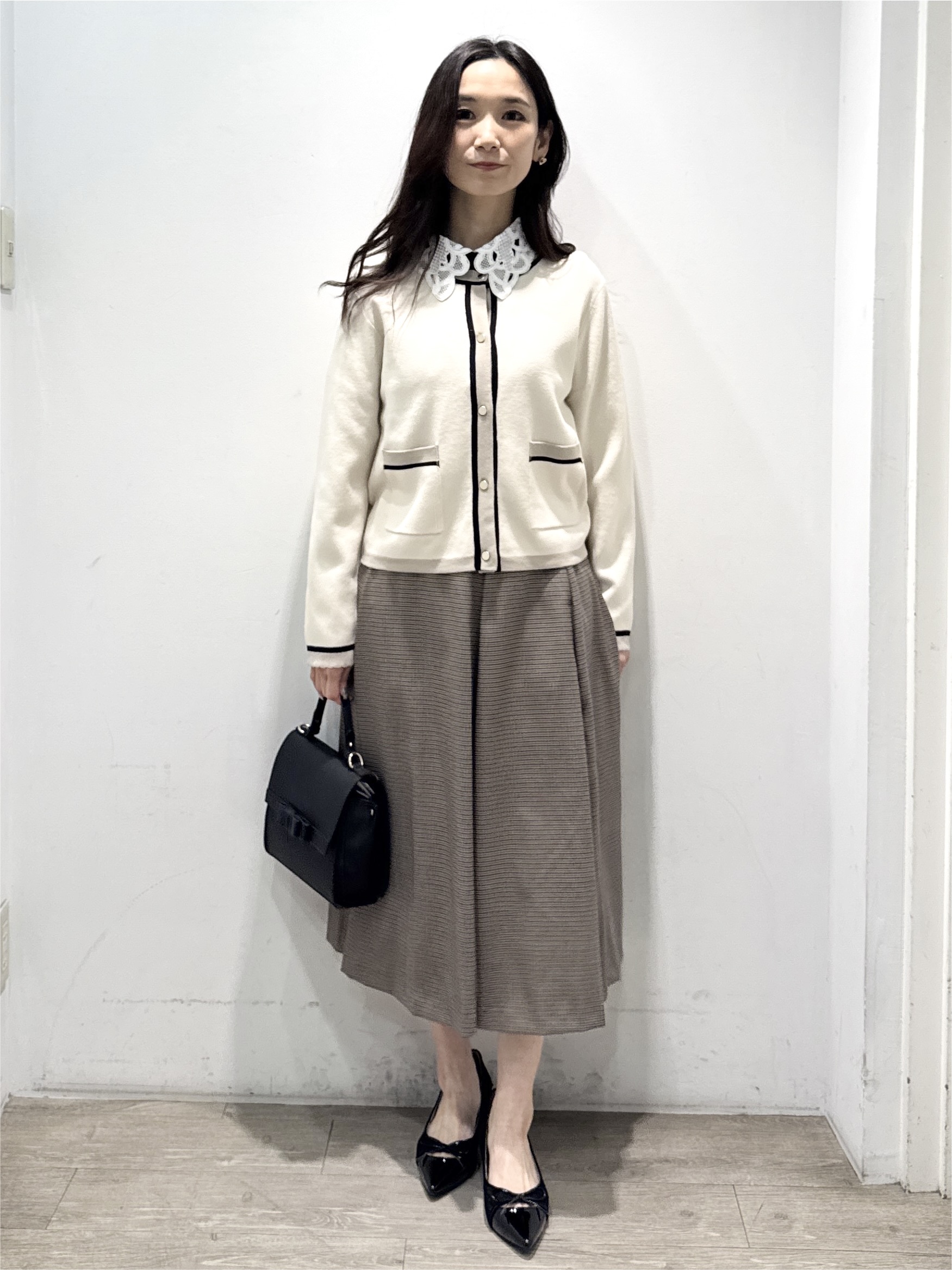 yuicciさんの「OPAQUE.CLIP｜【一枚で主役級】配色総針スカラカーディガン」を使ったコーディネート