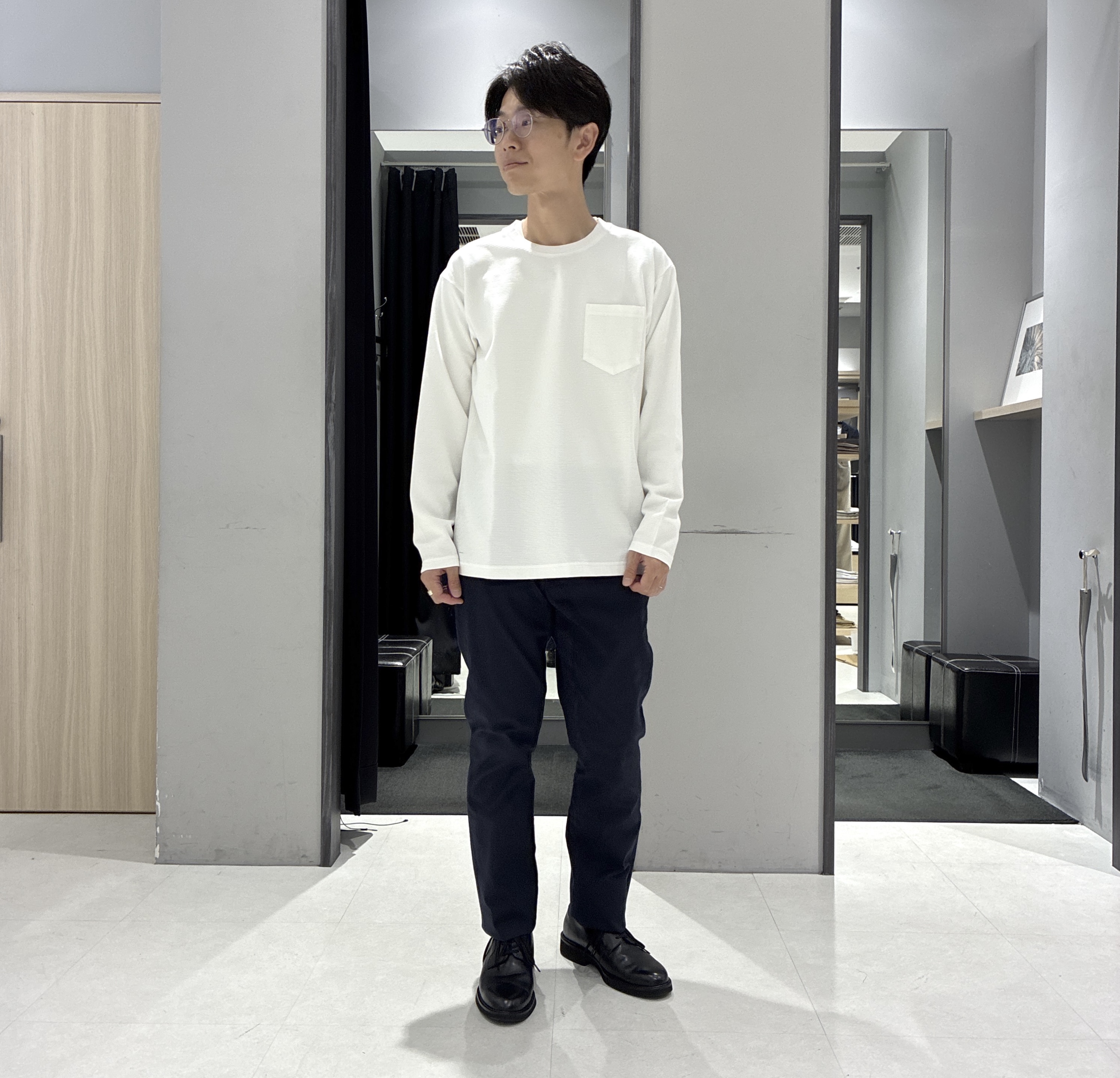 わいずみさんの「TAKEO KIKUCHI｜2重編みガーター ボーダー 長袖 Tシャツ」を使ったコーディネート