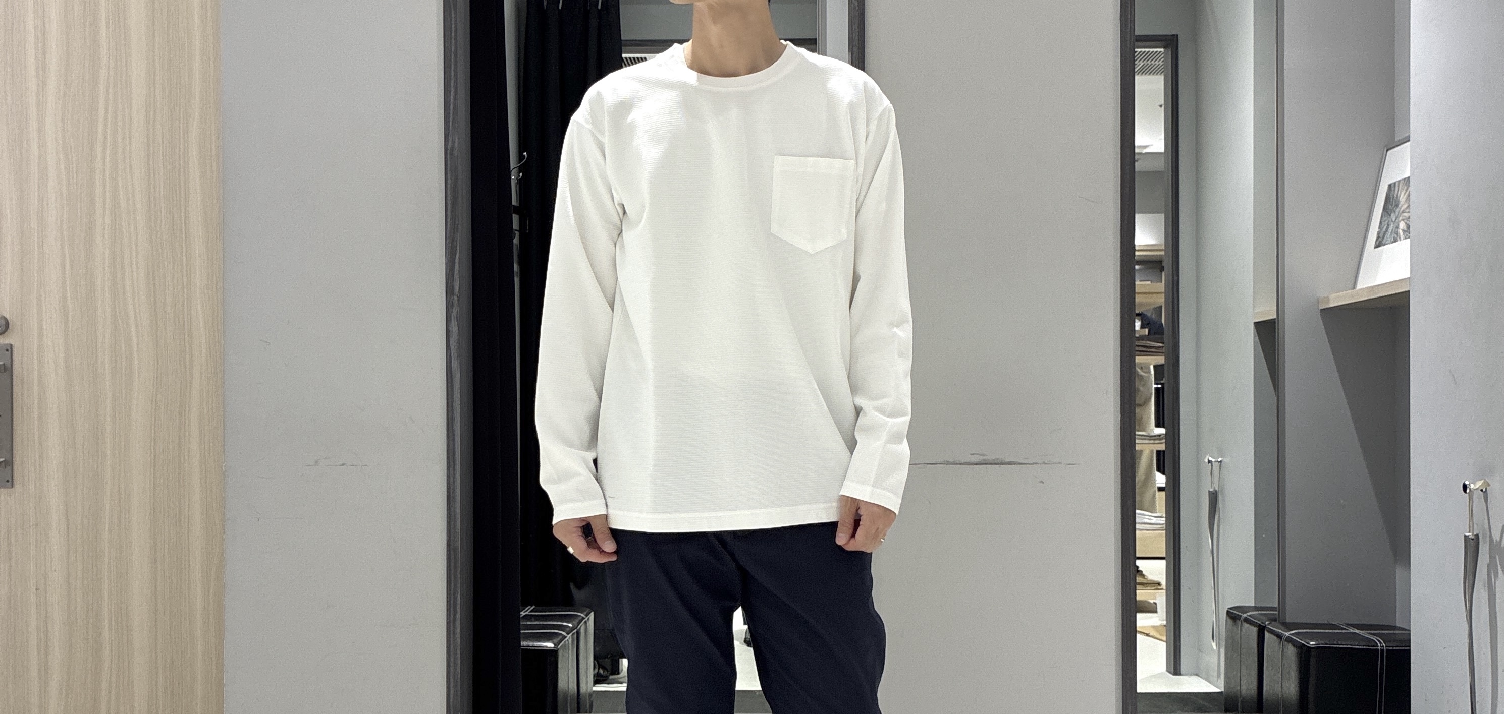 わいずみさんの「TAKEO KIKUCHI｜2重編みガーター ボーダー 長袖 Tシャツ」を使ったコーディネート
