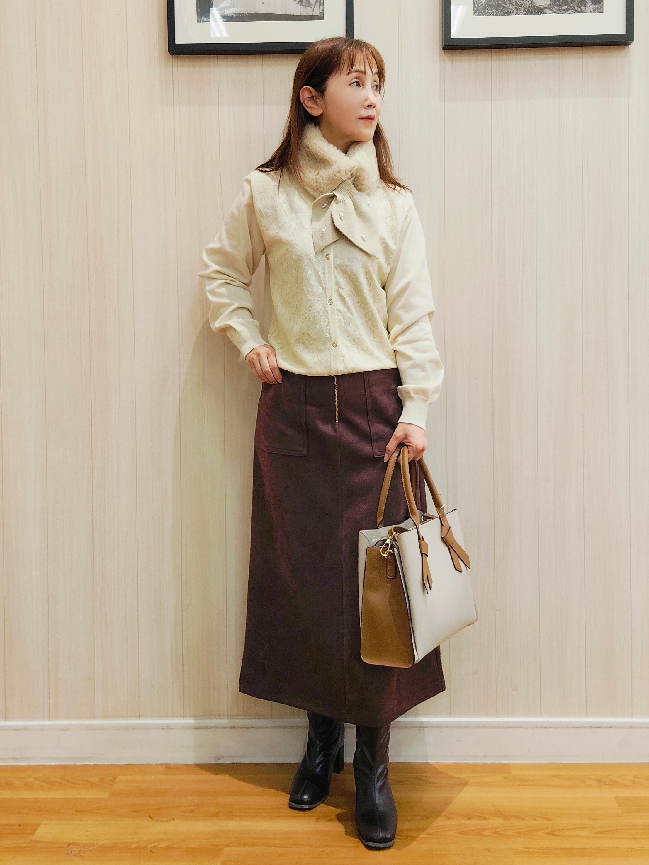 yseさんの「SHOO･LA･RUE｜【洗濯機可/S-LL】周りと差がつく レースデザインカーディガン」を使ったコーディネート