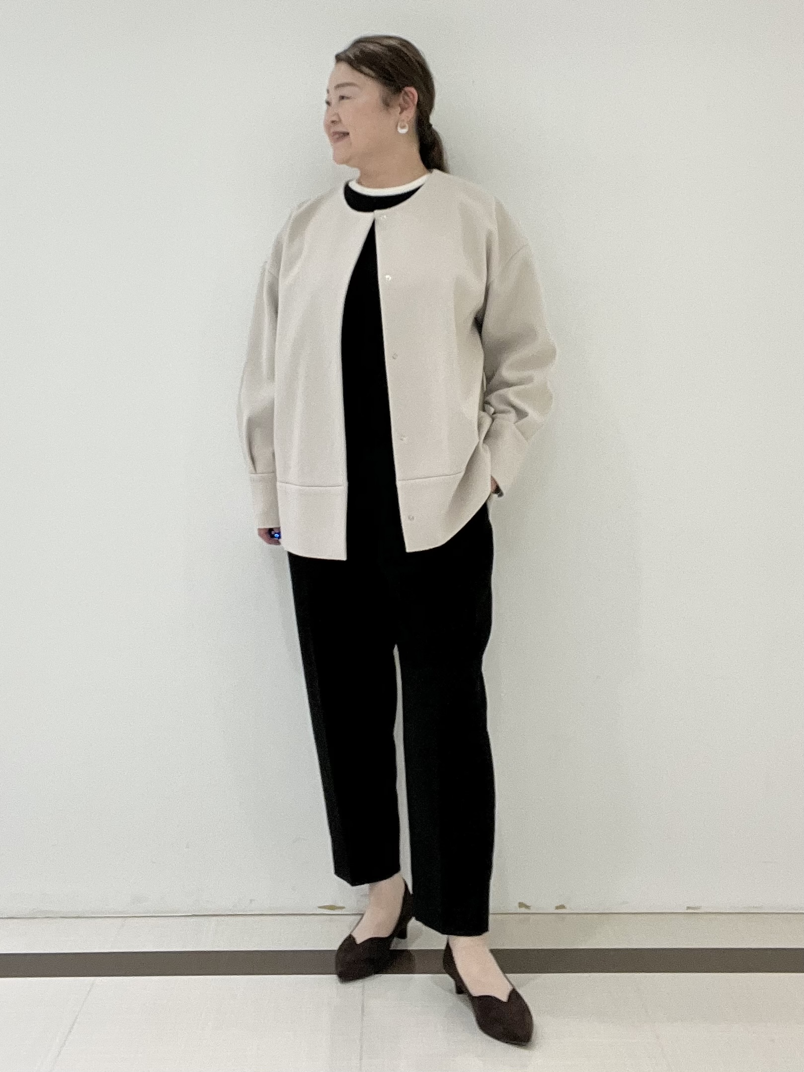 Hiroさんの「Reflect｜ノーカラーミドル丈ブルゾン」を使ったコーディネート