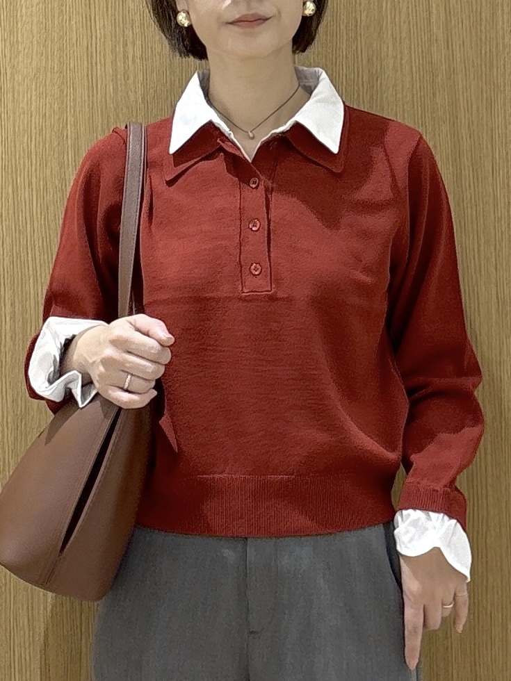 たけねぇさんの「OPAQUE.CLIP｜シャツレイヤード風ポロニット【洗濯機OK】」を使ったコーディネート