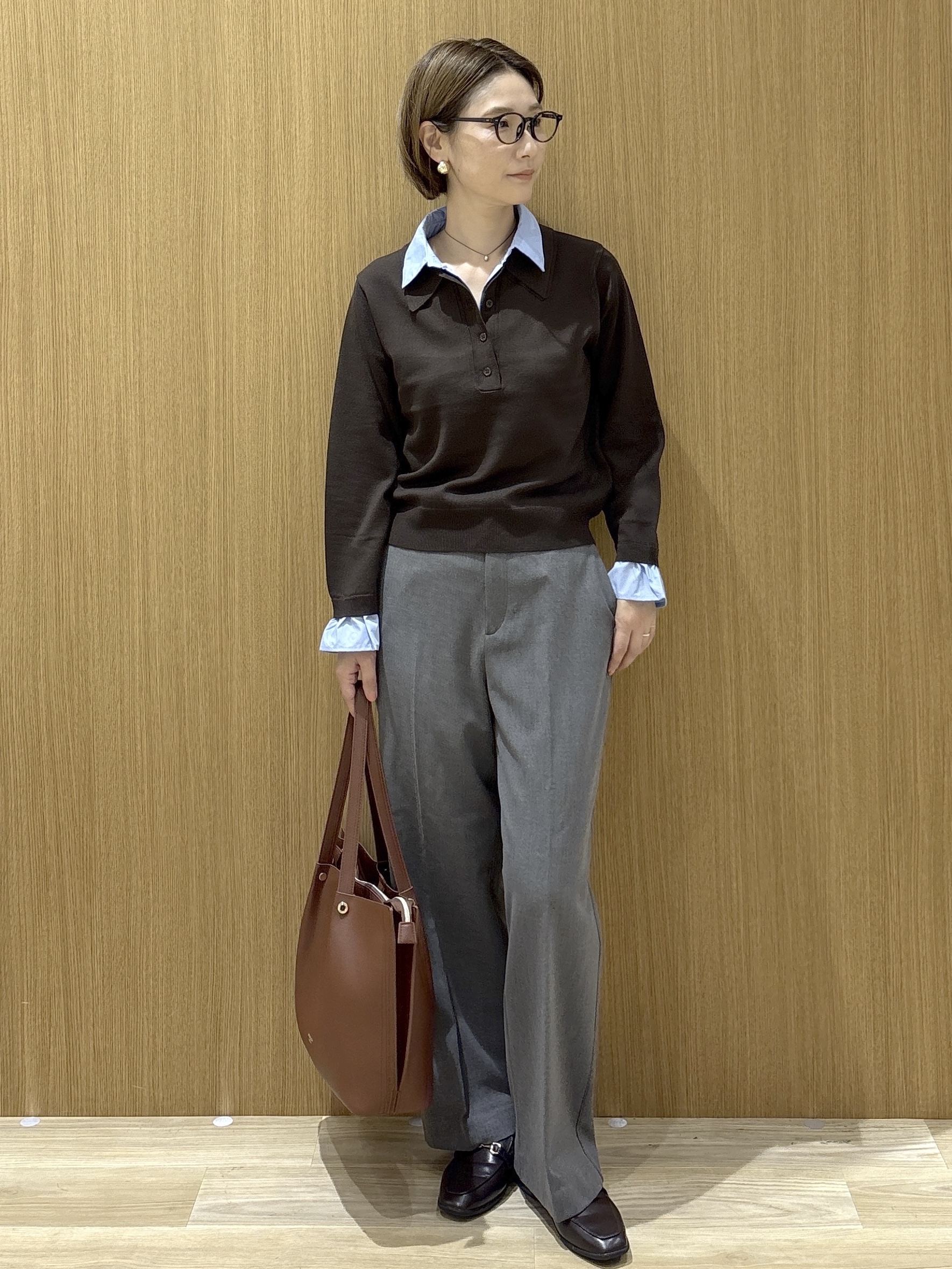 たけねぇさんの「OPAQUE.CLIP｜シャツレイヤード風ポロニット【洗濯機OK】」を使ったコーディネート
