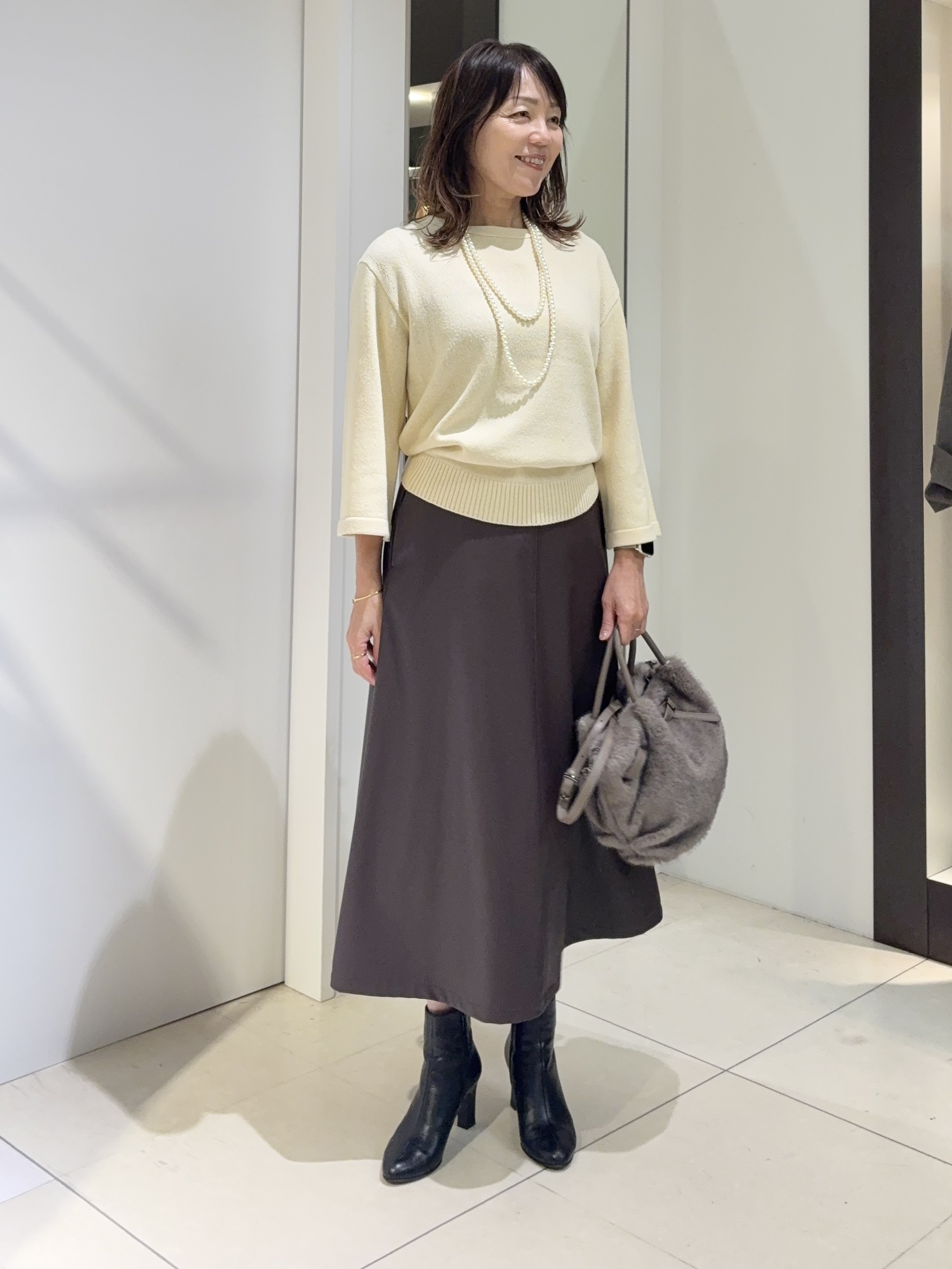 tomoさんの「UNTITLED｜【アンサンブル可/手洗い可】杢調プルオーバーニット」を使ったコーディネート