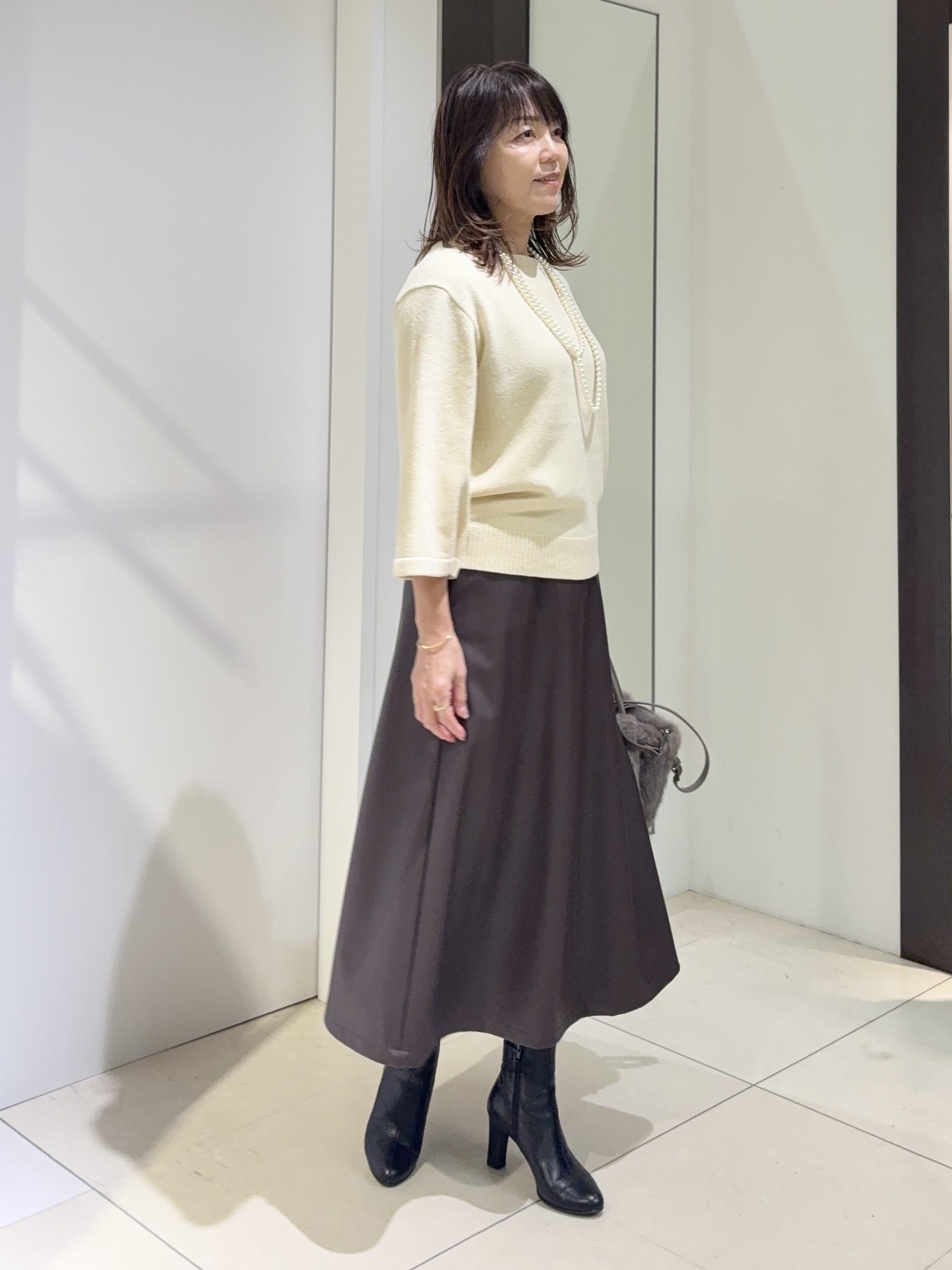tomoさんの「UNTITLED｜【アンサンブル可/手洗い可】杢調プルオーバーニット」を使ったコーディネート