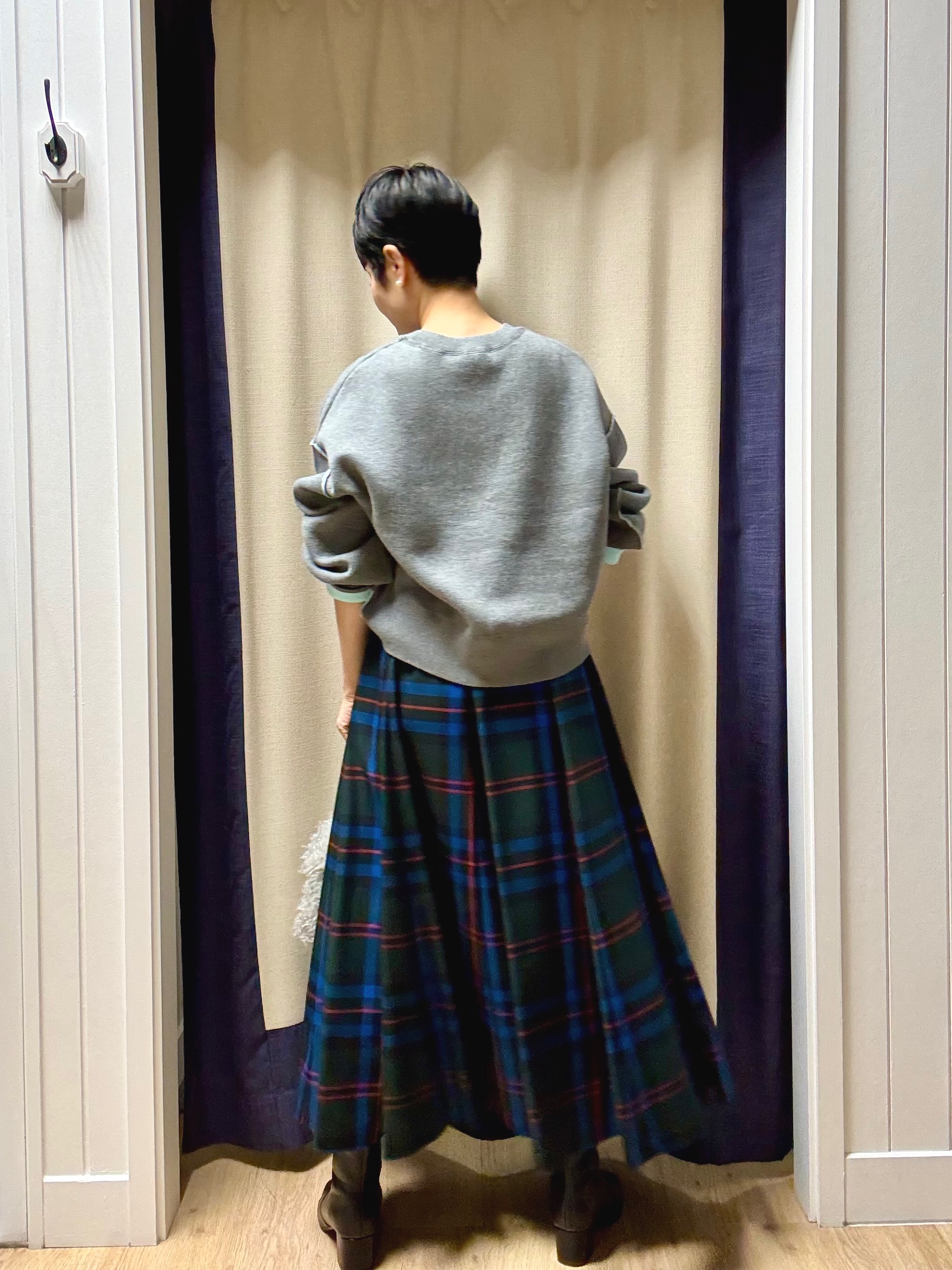 Suzuさんの「Dessin｜【2WAY/洗濯機OK/XS-L】配色リバーシブル コットンジャカード クルーネックニット」を使ったコーディネート