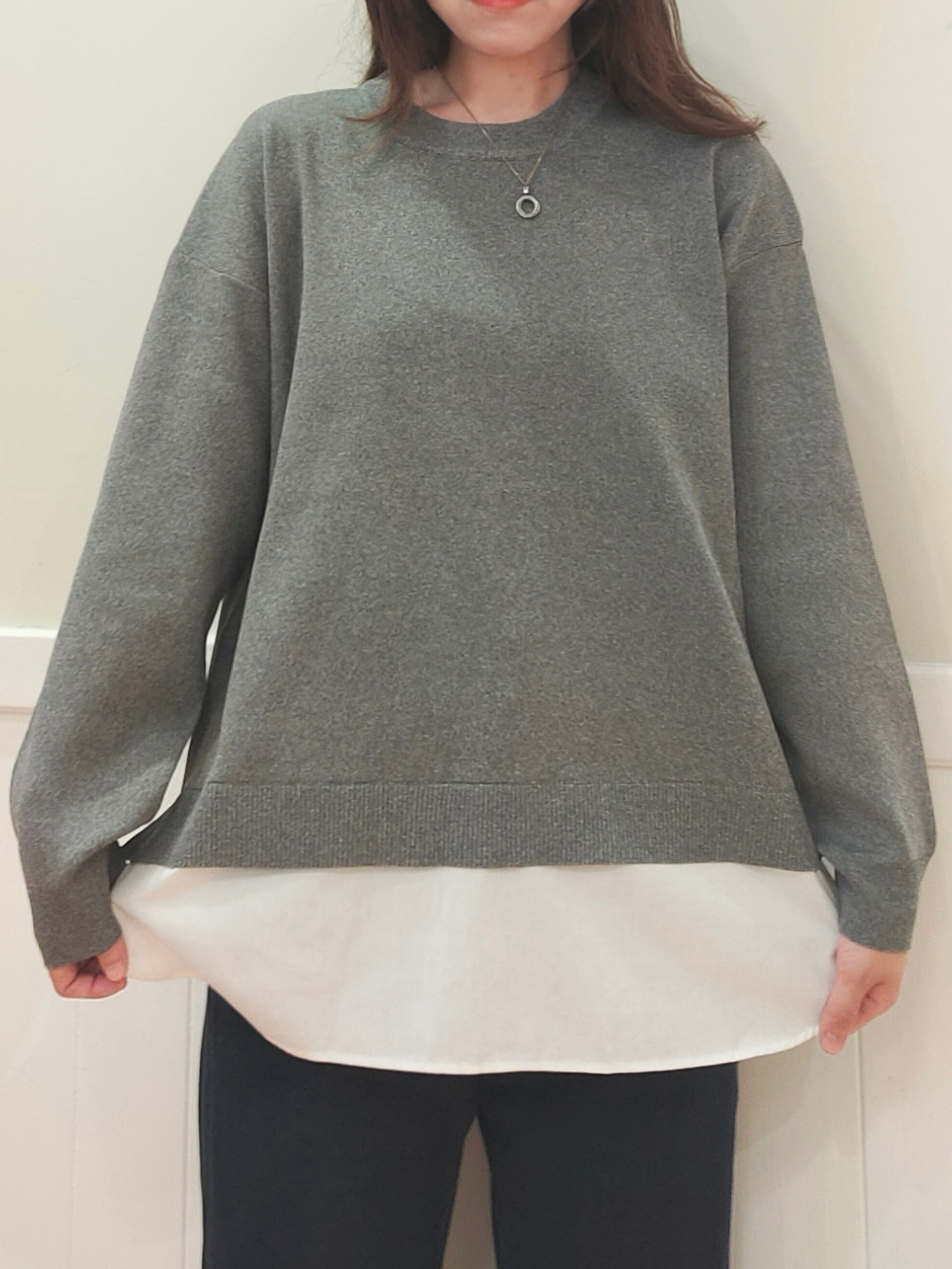 NMさんの「SHOO･LA･RUE｜【S-LL】着るだけできまる シャツレイヤード風 スポンディッシュニット」を使ったコーディネート