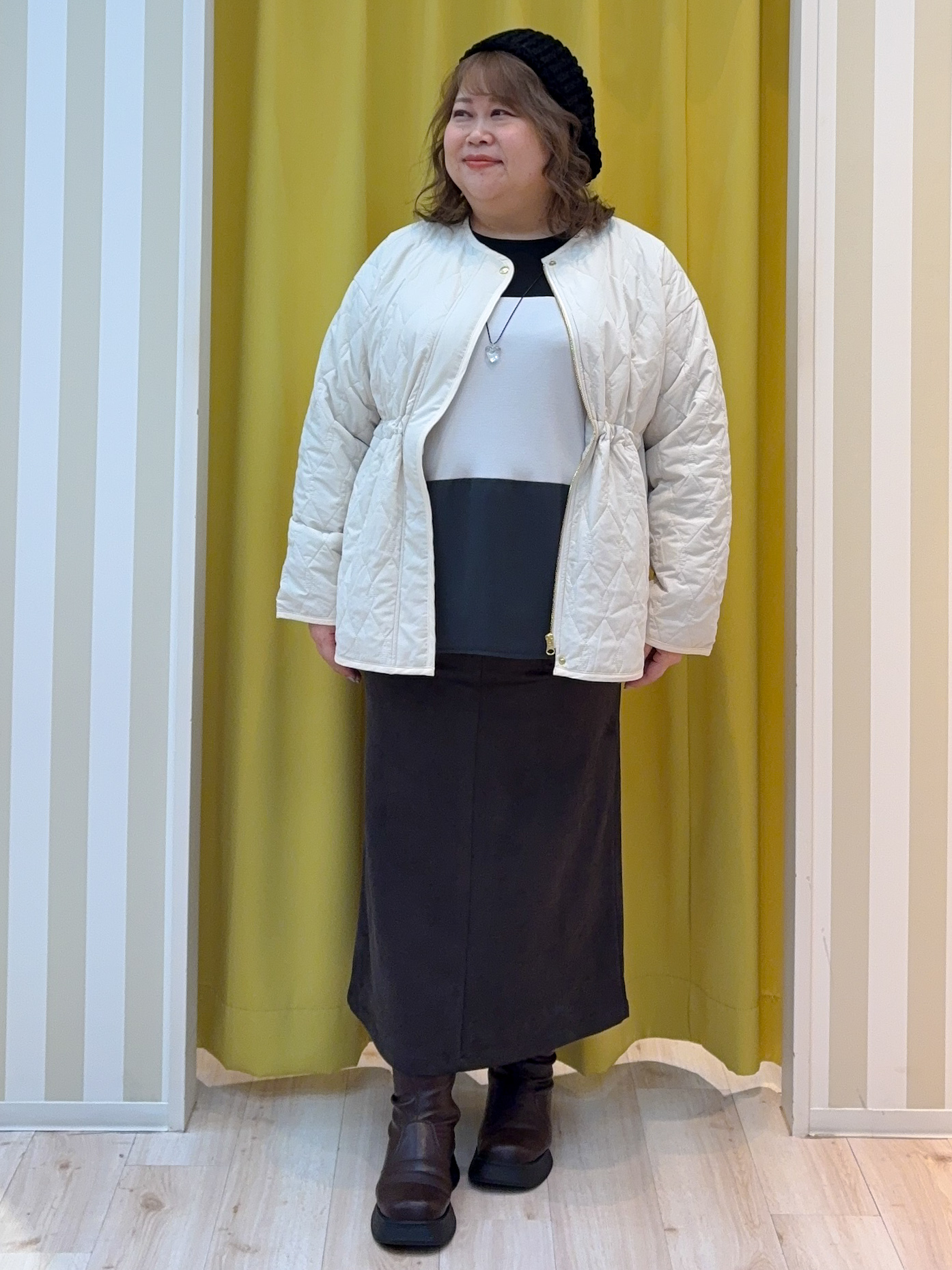 kotoさんさんの「SHOO･LA･RUE｜【撥水/S-LL/洗濯機可】ウエスト絞れる キルト中綿ジャケット」を使ったコーディネート