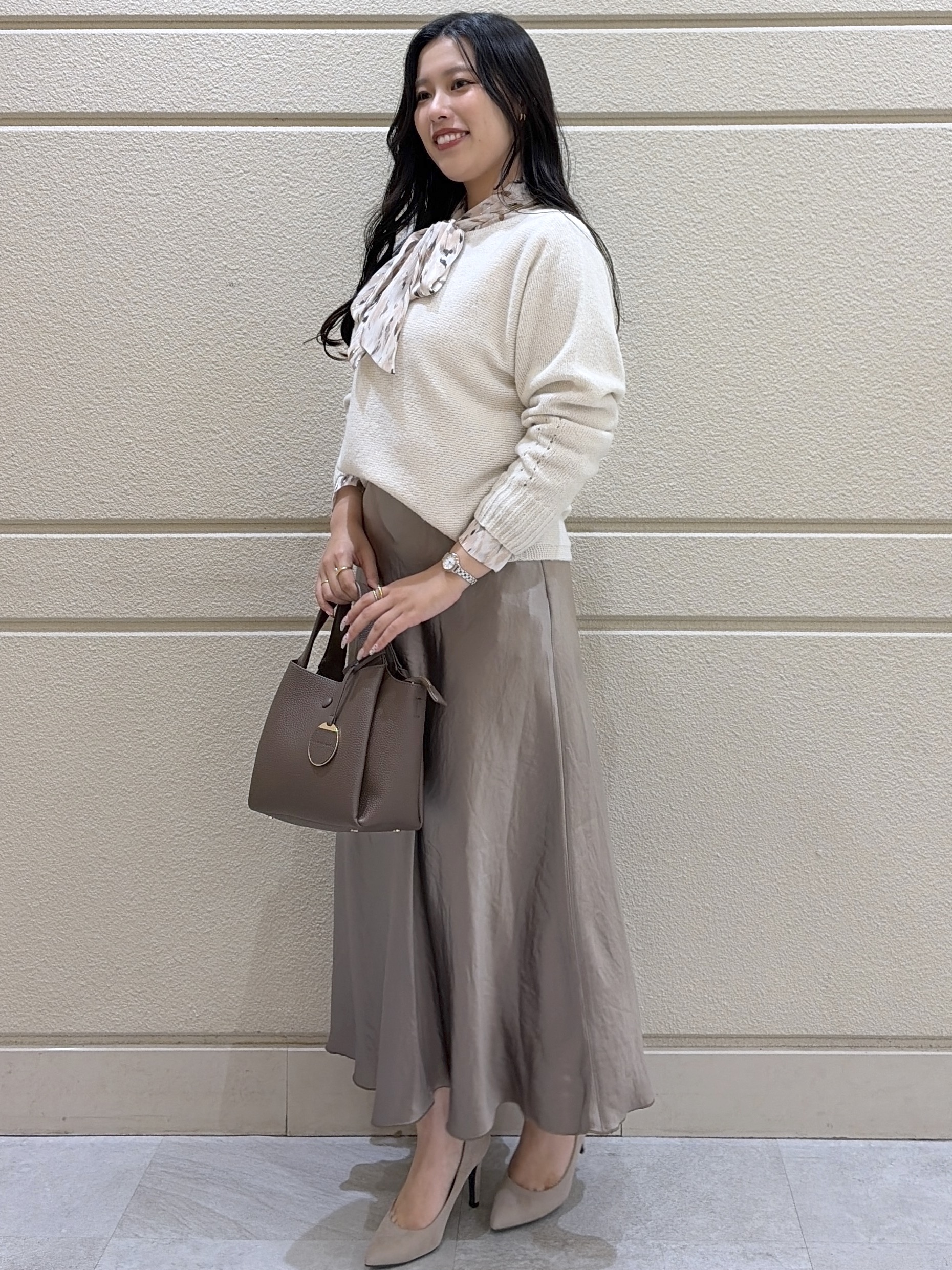 Momokaさんの「COUP DE CHANCE｜【手洗い可／日本製】ブークレドルマンニット」を使ったコーディネート