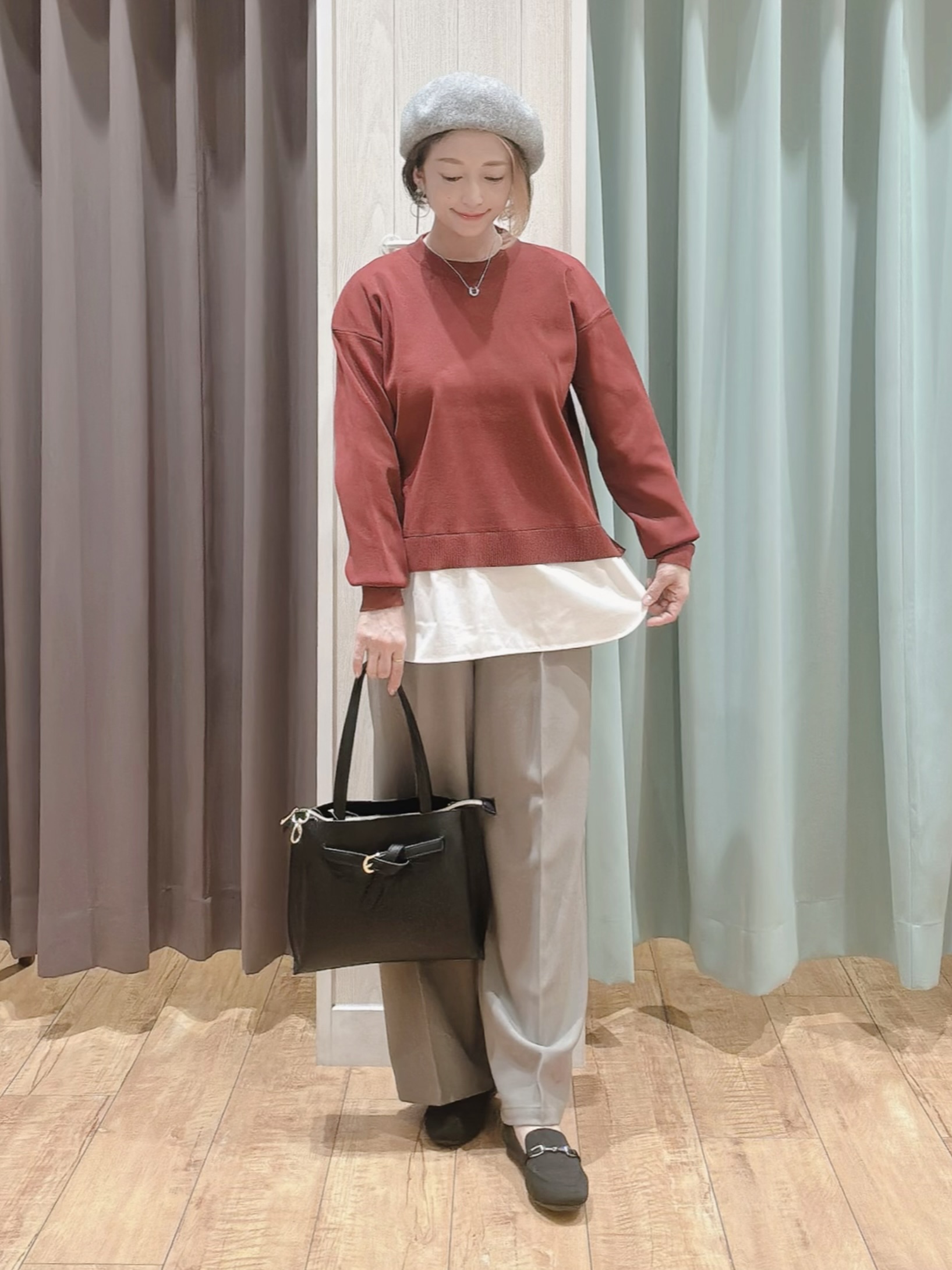 aaamiさんの「SHOO･LA･RUE｜【S-LL】着るだけできまる シャツレイヤード風 スポンディッシュニット」を使ったコーディネート