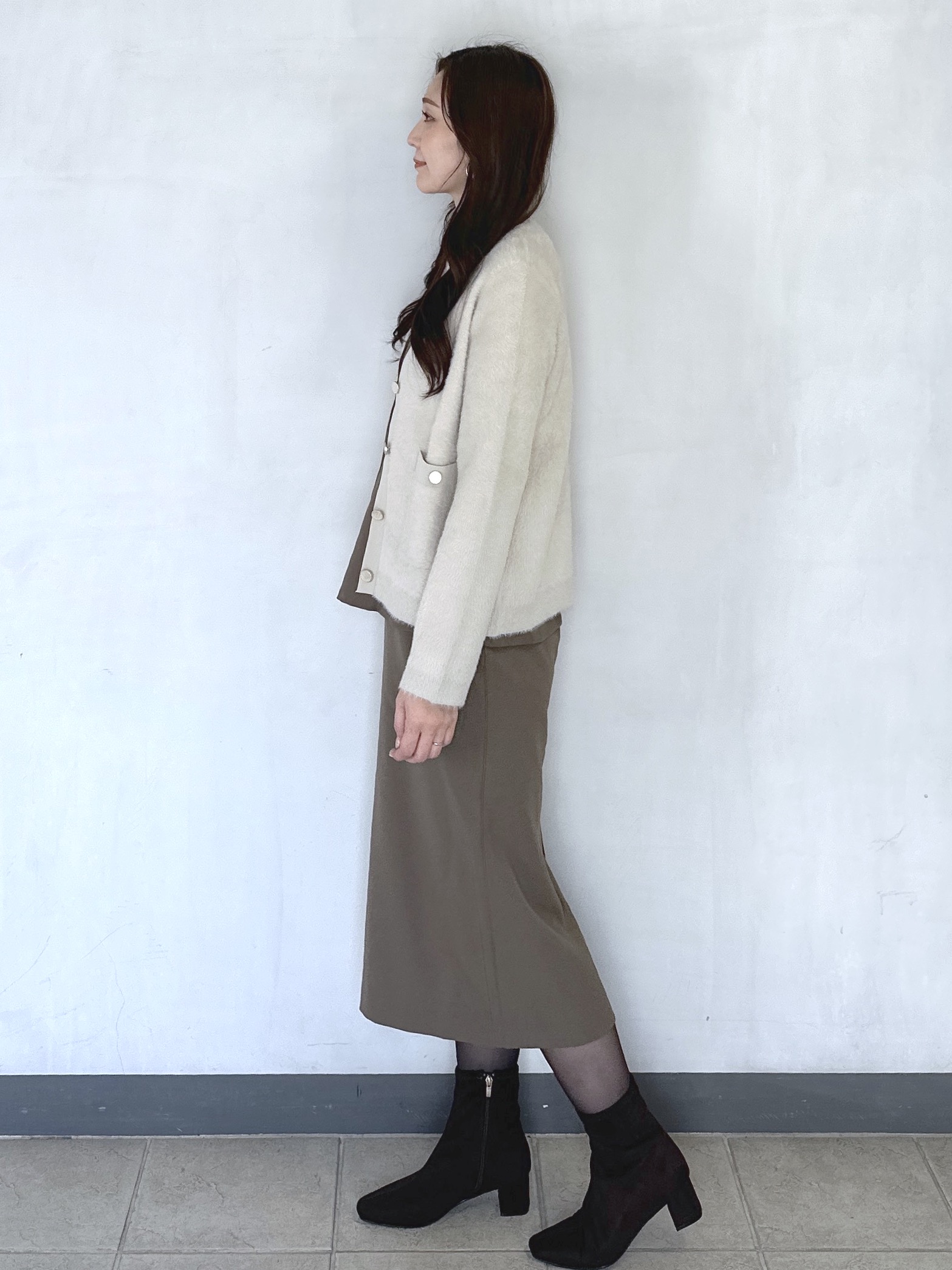 keito.iさんの「OPAQUE.CLIP｜フェザーヤーンニットカーディガン【洗濯機OK】」を使ったコーディネート