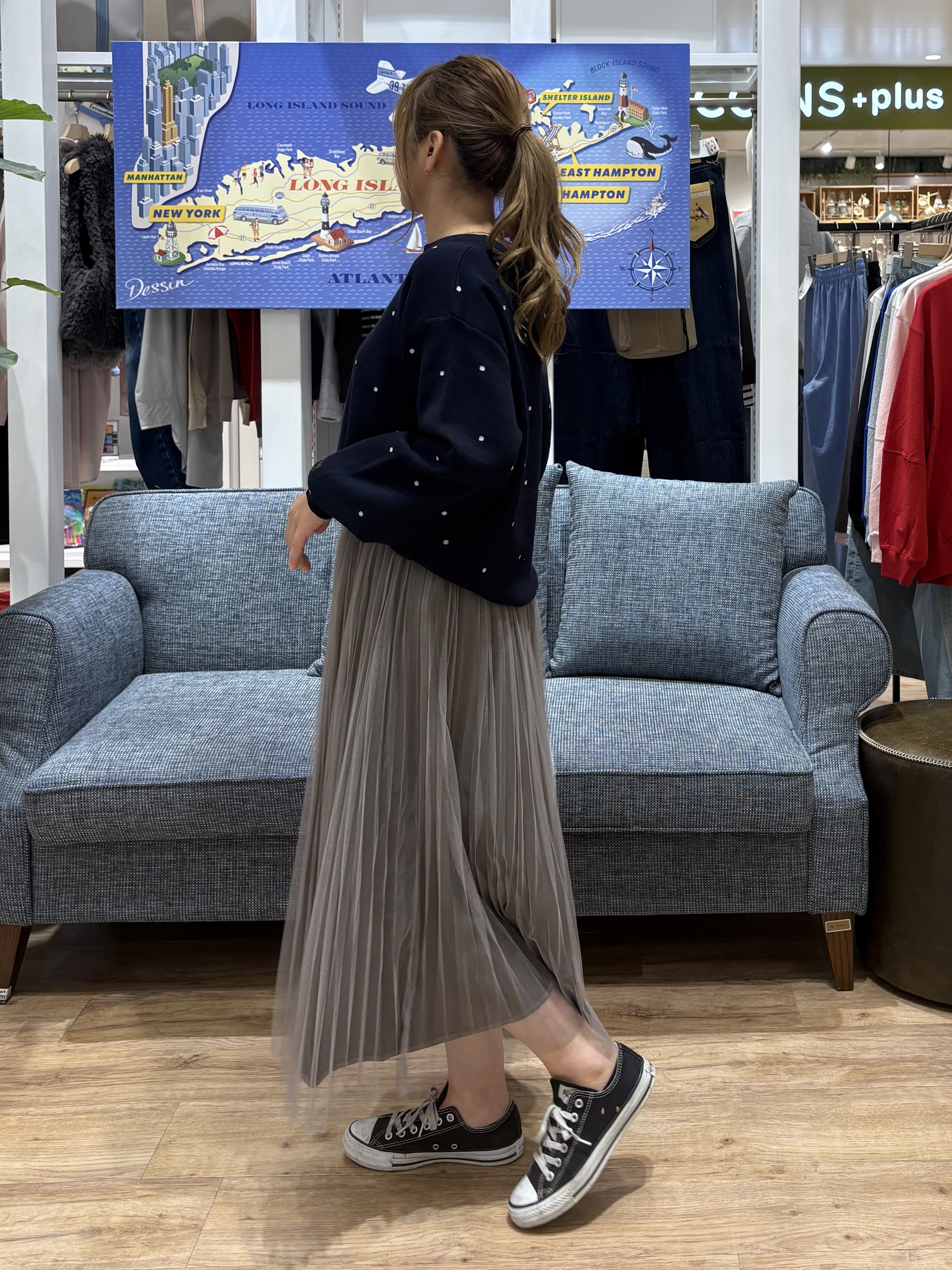 yuinaさんの「Dessin｜【洗濯機OK/秋ニット】コットンジャガード ドットプルオーバー」を使ったコーディネート