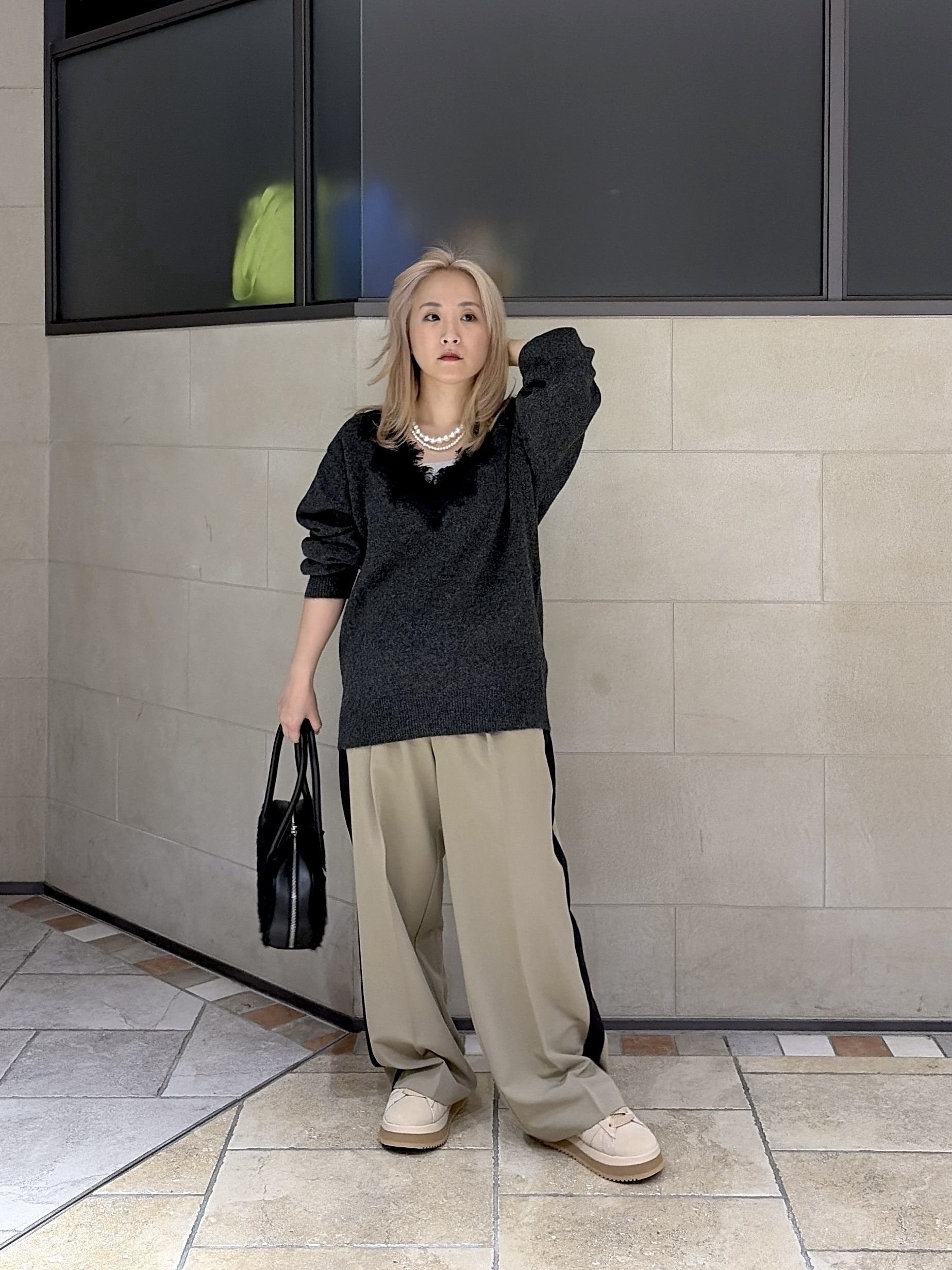 よねさんの「INDIVI｜Comfy Set Up｜ダブルブレストイージージャケット【LIVE紹介／上枝みどりさん着用／セット」を使ったコーディネート